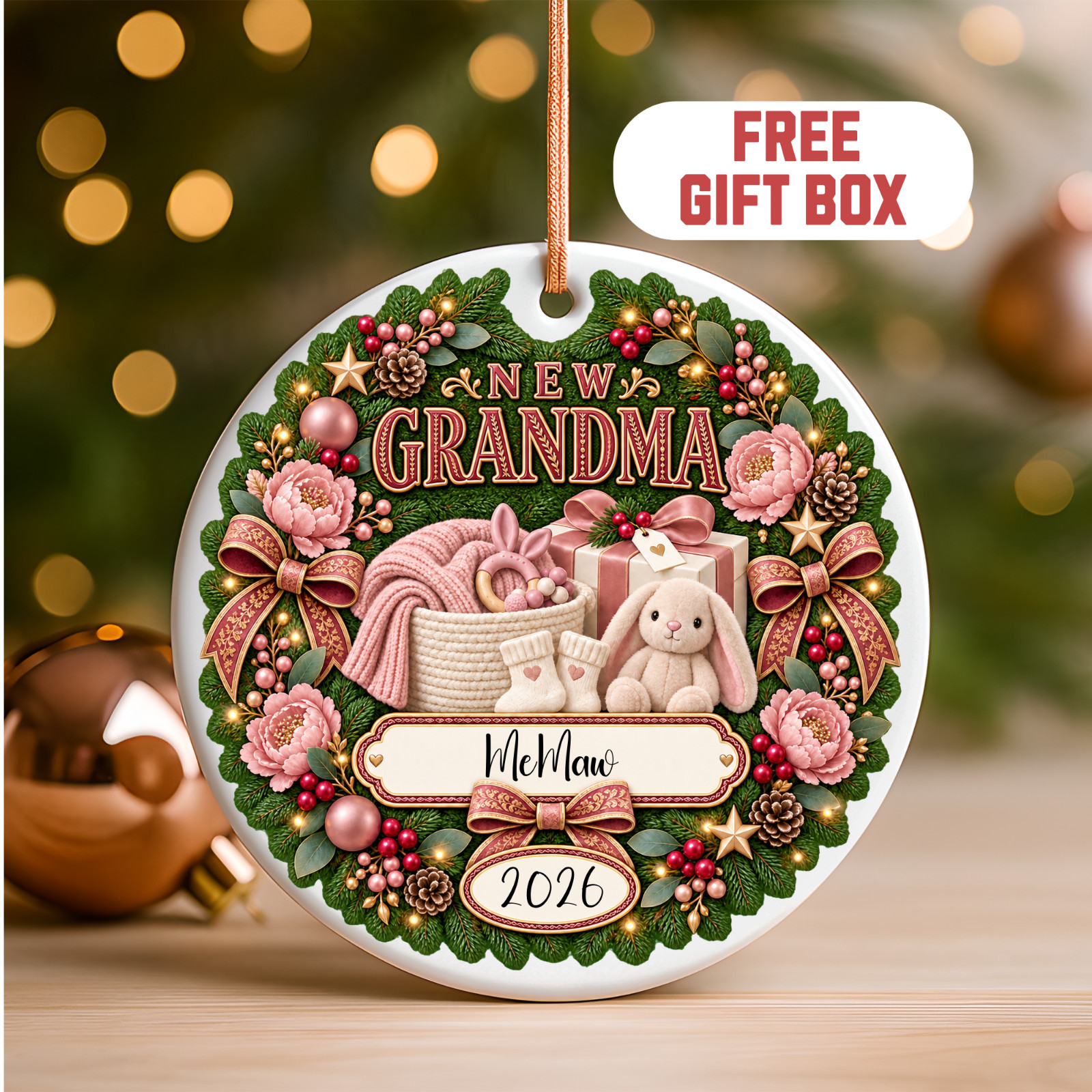 Personalized New Grandma Christmas Ornament 2026 Custom Name Year GIft Personalized New Grandma Christmas Ornament 2026 Custom Name Year GIft