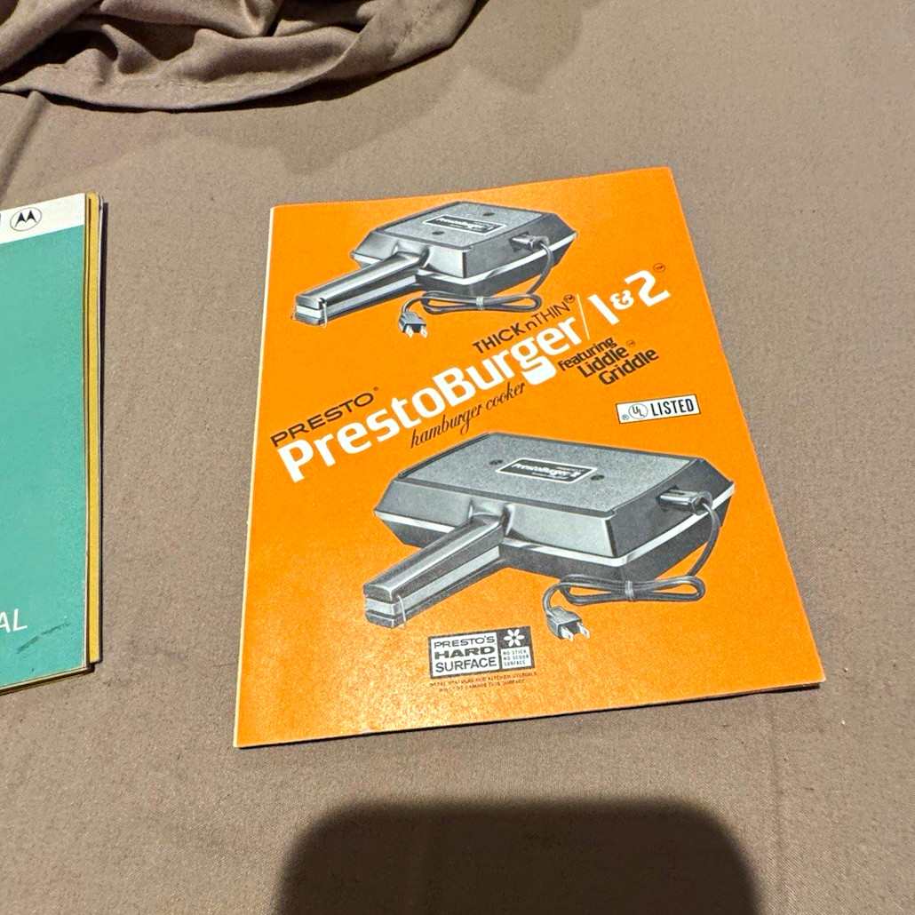 Vintage Presto PrestoBurger 1 & 2 Manual Thick n Thin Hamburger Cooker Recipe