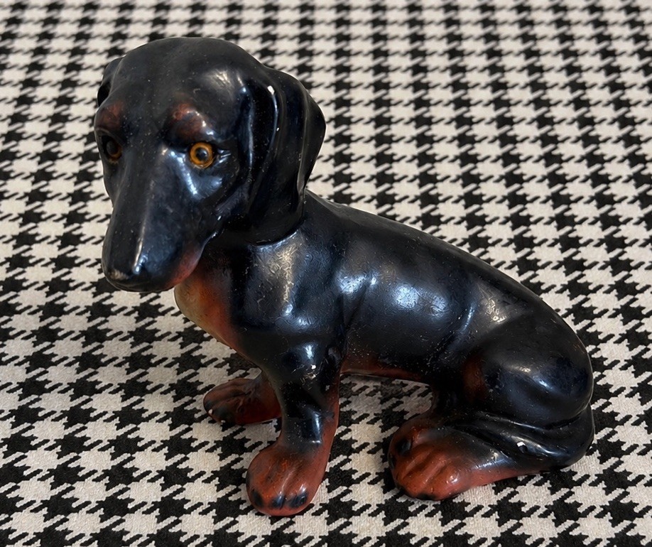 Vintage Coventry Ware Chalkware Dachshund Dog statuette - Has Been Repaired 8”