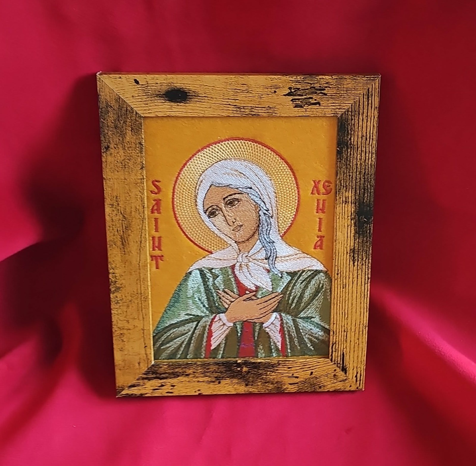 Saint Xenia of Petersburg Orthodox Icon Embroidered Byzantine Art 5×7 Framed
