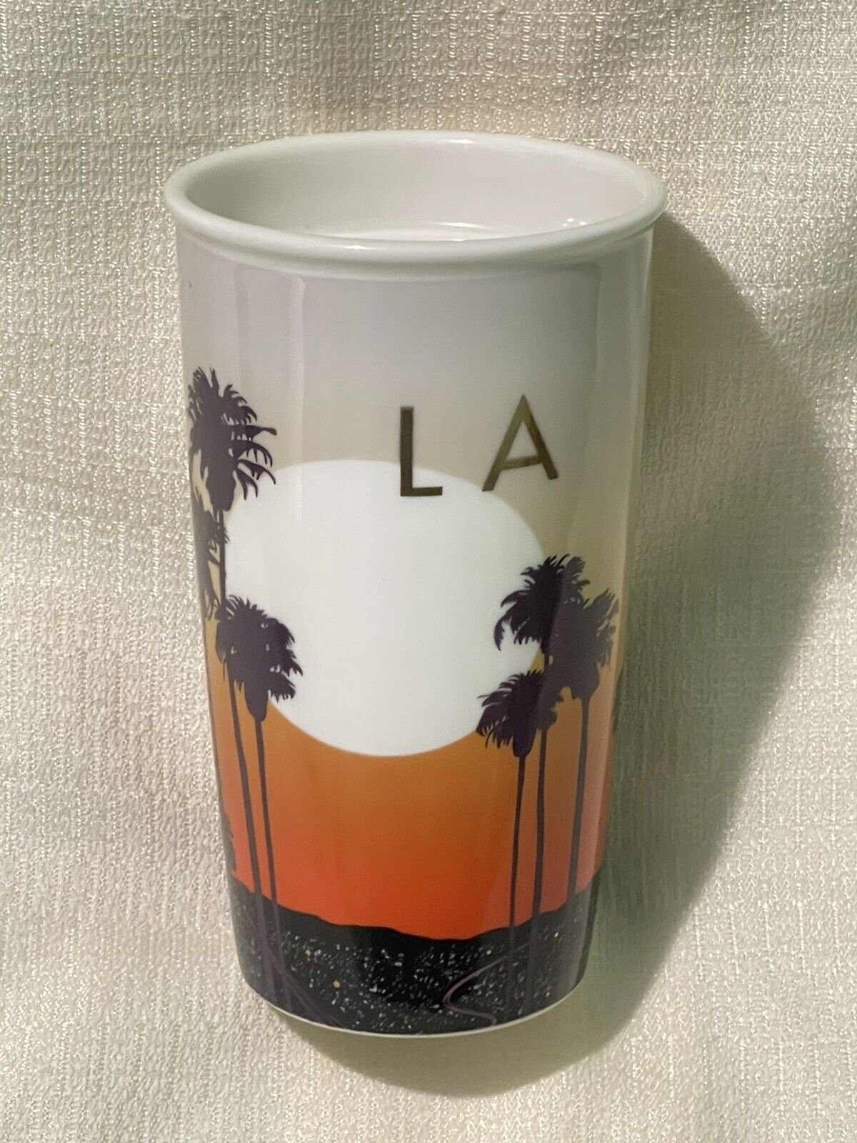 Starbucks 2015 LA Los Angeles California Palm Trees Sunset Ceramic Travel Mug