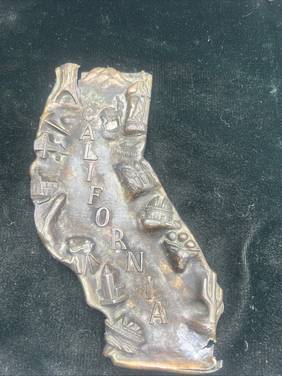 Mid Century California State Relief Souvenir Metal Trinket Dish 7.5 Mid Century California State Relief Souvenir Metal Trinket Dish 7.5