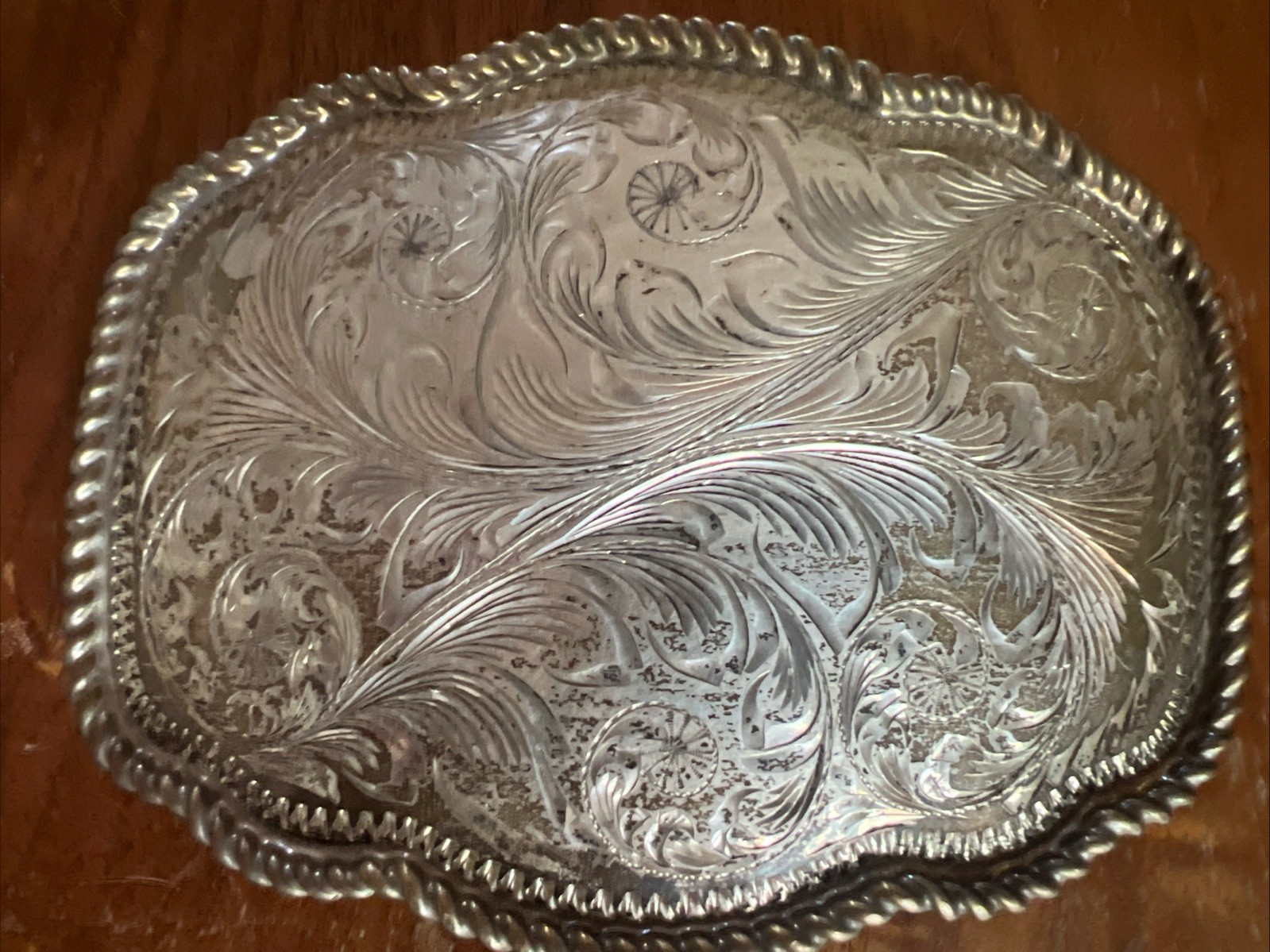 Vintage Diablo Mfg SOLID STERLING SILVER Western Belt Buckle Heavy 86g Engraved