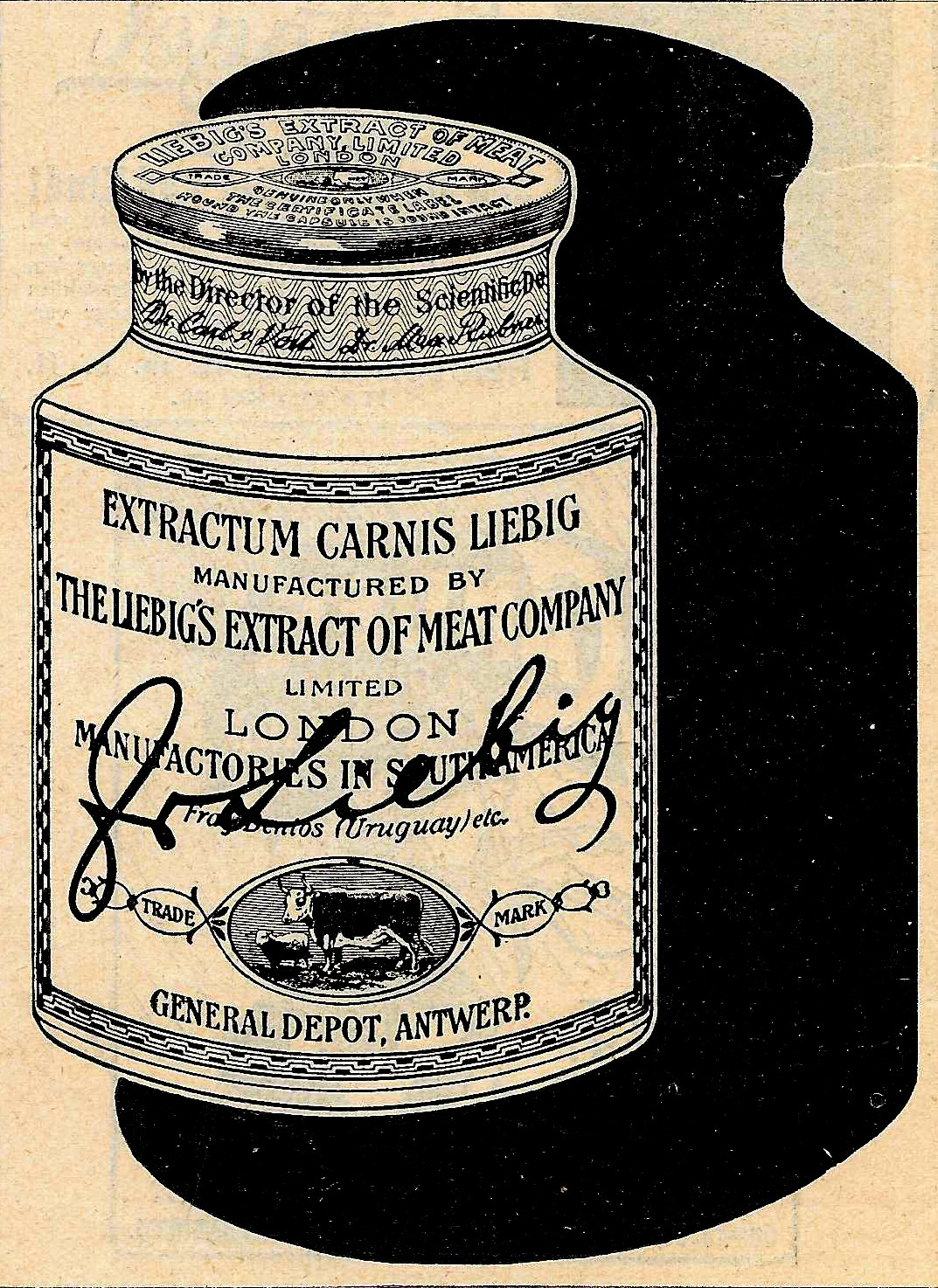 Advertising/Advertising 1907: LIEBIG\'S MEAT EXTRACT - LONDON/ANTWERP - approx. 90 x 130 mm