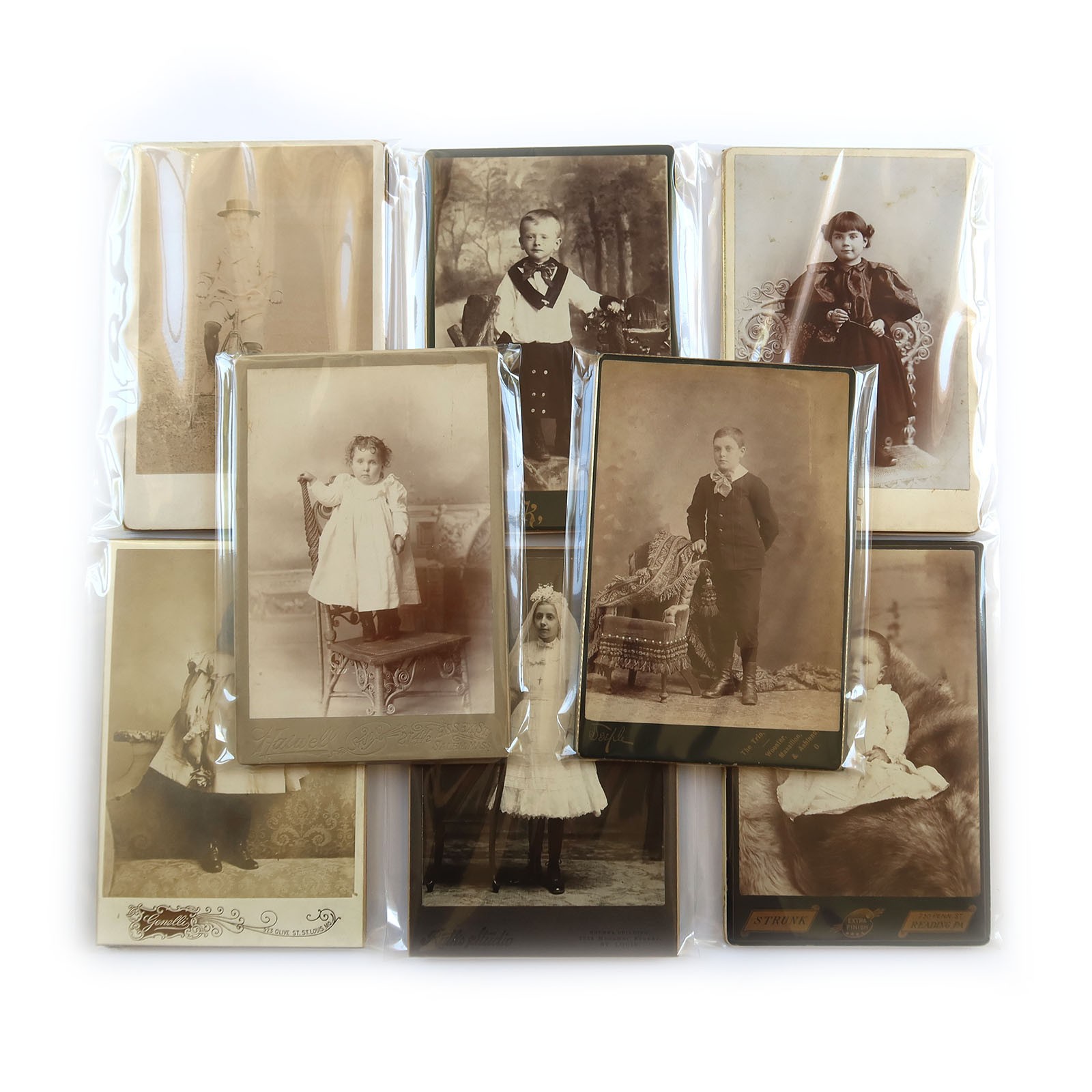 5 Antique Cabinet Cards - Victorian Boys & Girls Lot - Child Studio Portraits