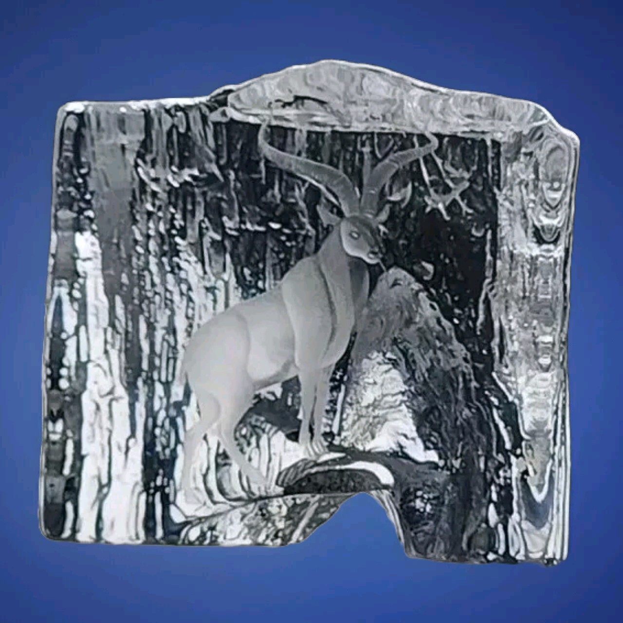 Beautiful Etched Glass Mountain Goat - 4 Pound Paperweight