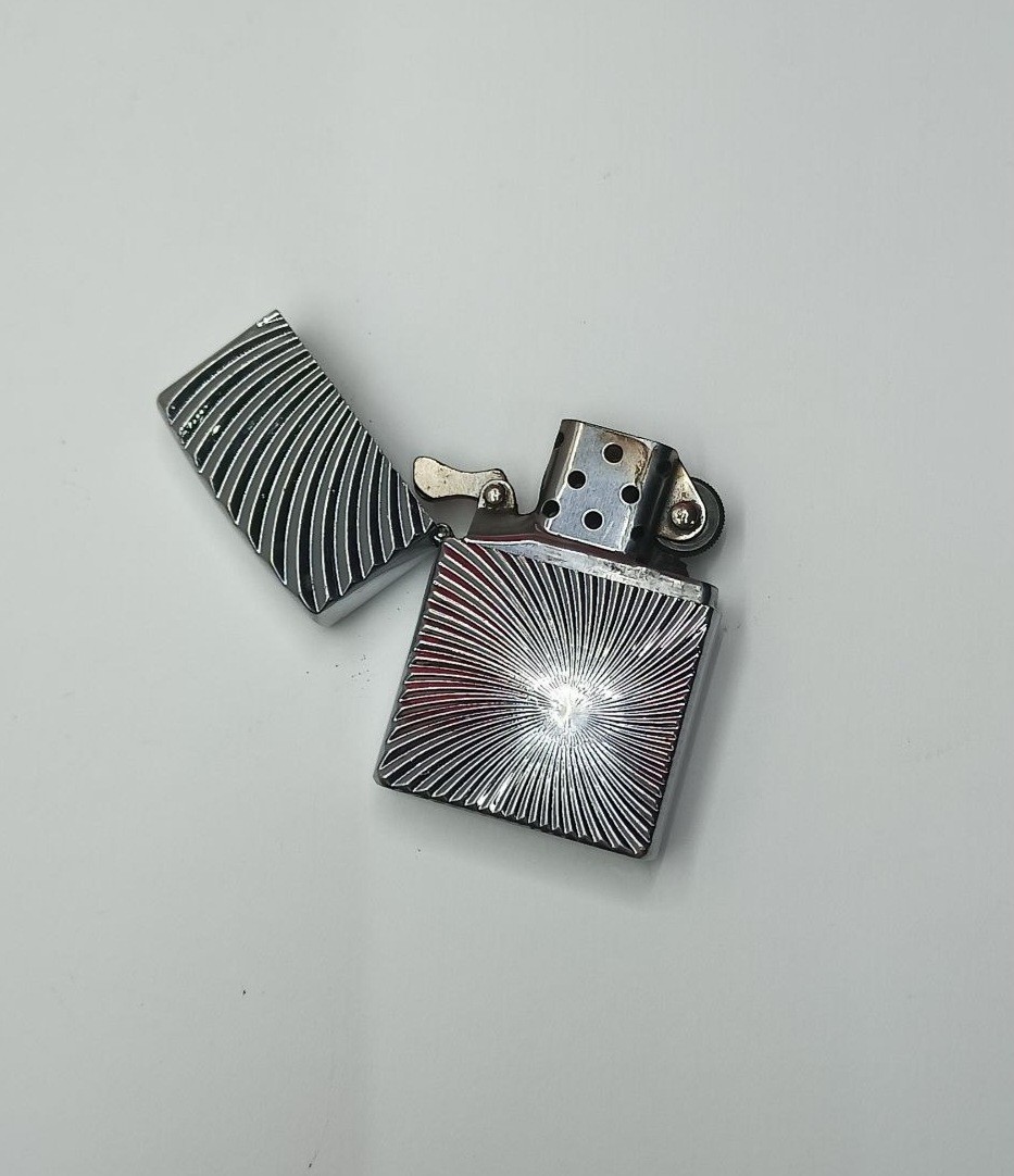 Vintage Kantai Windproof Petrol Lighter Silver Sunburst Design Style Used