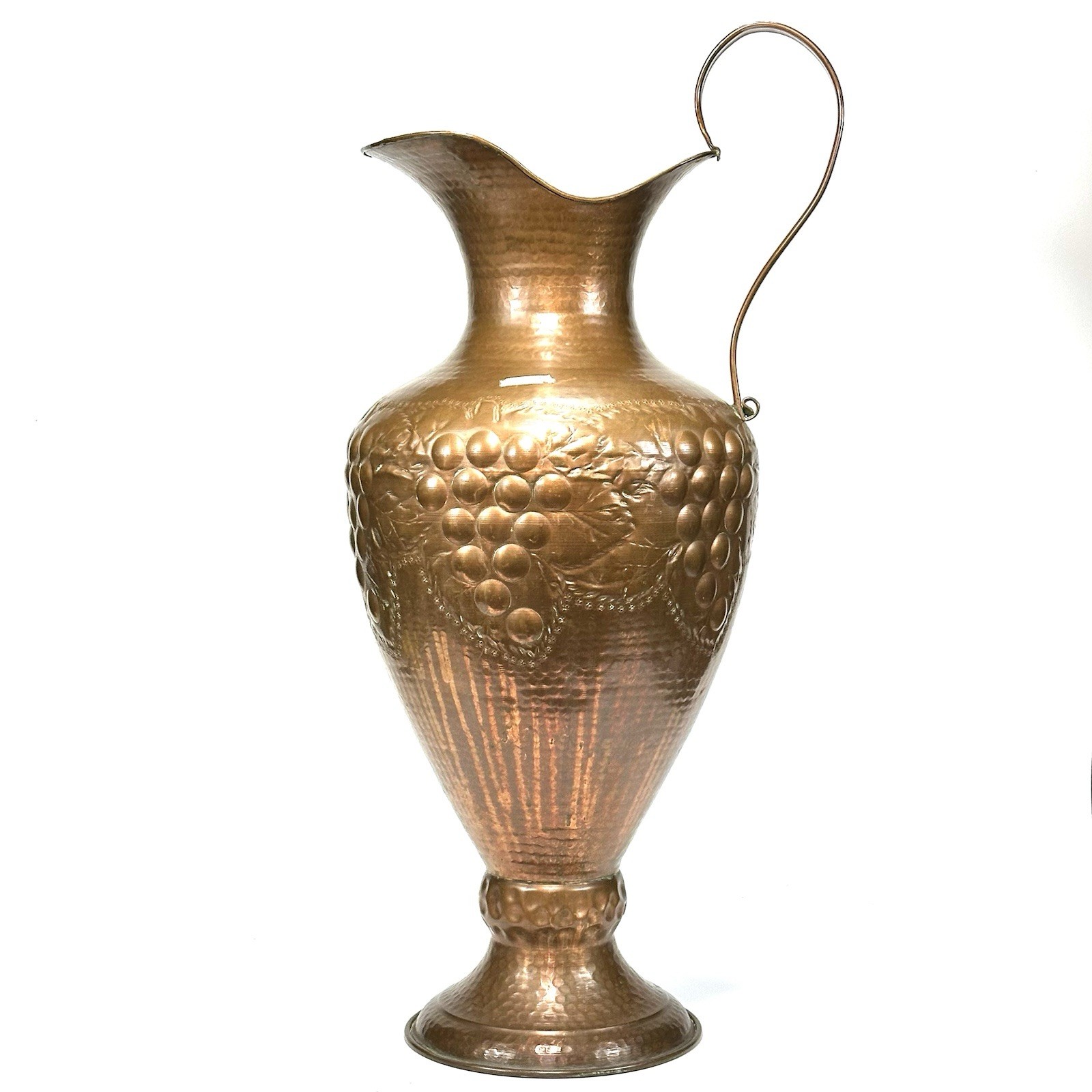 HUGE Antique Hand Hammered Copper Ewer / Pitcher / Floor Vase Grape Motif 32.5″ HUGE Antique Hand Hammered Copper Ewer / Pitcher / Floor Vase Grape Motif 32.5″