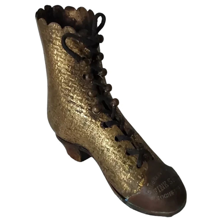 Antique Victorian Advertising Match Safe Shoe Boot Elderkin Taylor Rochester NY