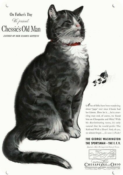 1937 CHESAPEAKE & OHIO RAILROAD Chessie Cat Peake DECORATIVE REPLICA METAL SIGN 1937 CHESAPEAKE & OHIO RAILROAD Chessie Cat Peake DECORATIVE REPLICA METAL SIGN