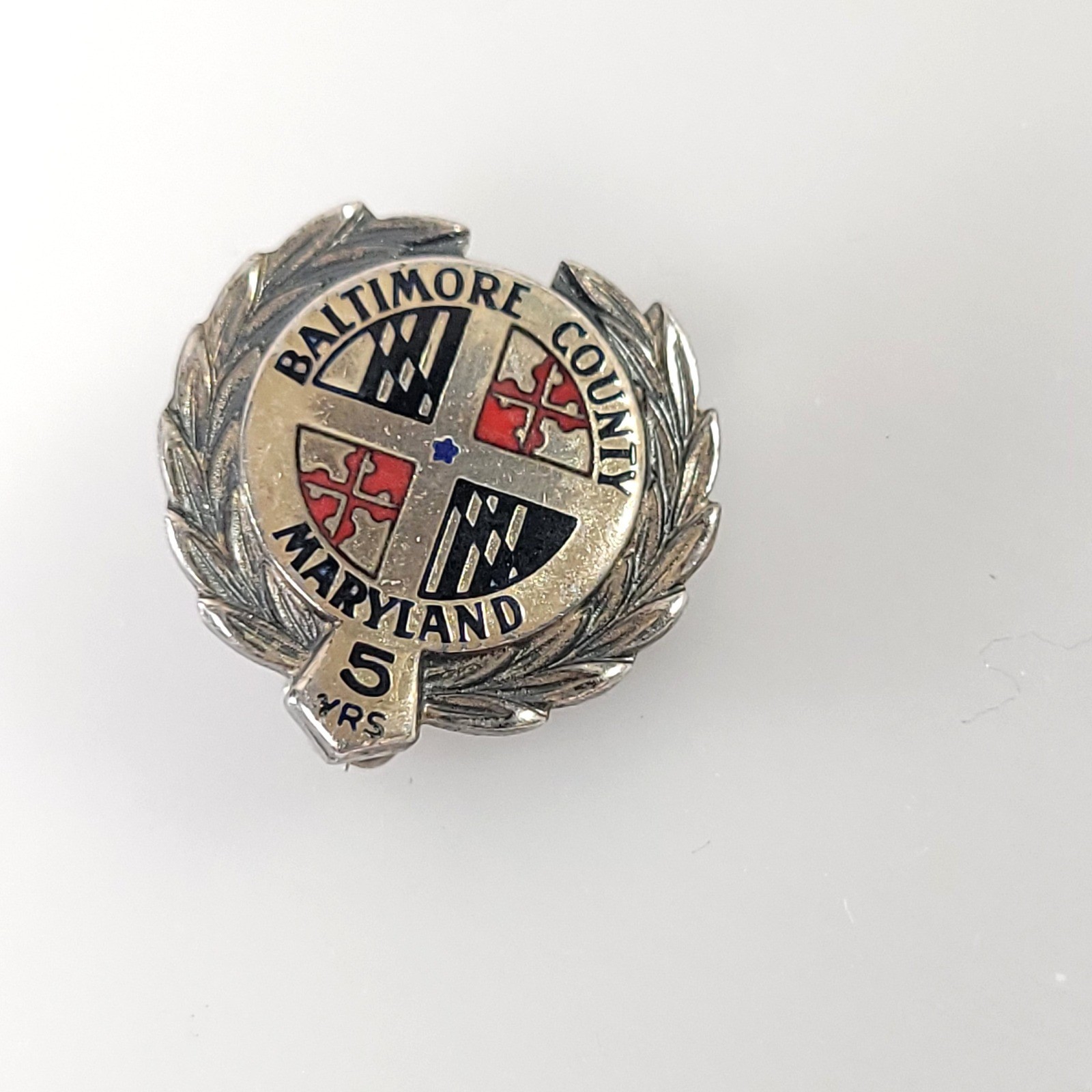 Baltimore County Maryland 5 Years Service Pin Sterling Silver Enamel Vintage