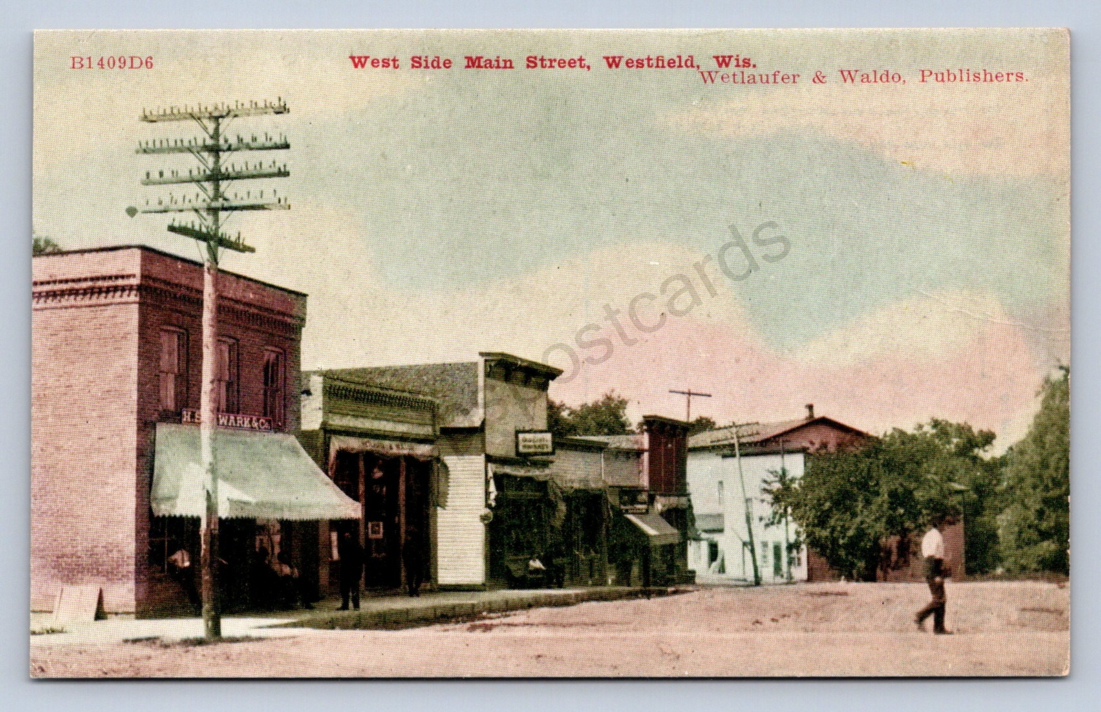 J98/ Westfield Wisconsin Postcard c1910 Main St Stores Wetlaufer & Waldo 468 J98/ Westfield Wisconsin Postcard c1910 Main St Stores Wetlaufer & Waldo 468