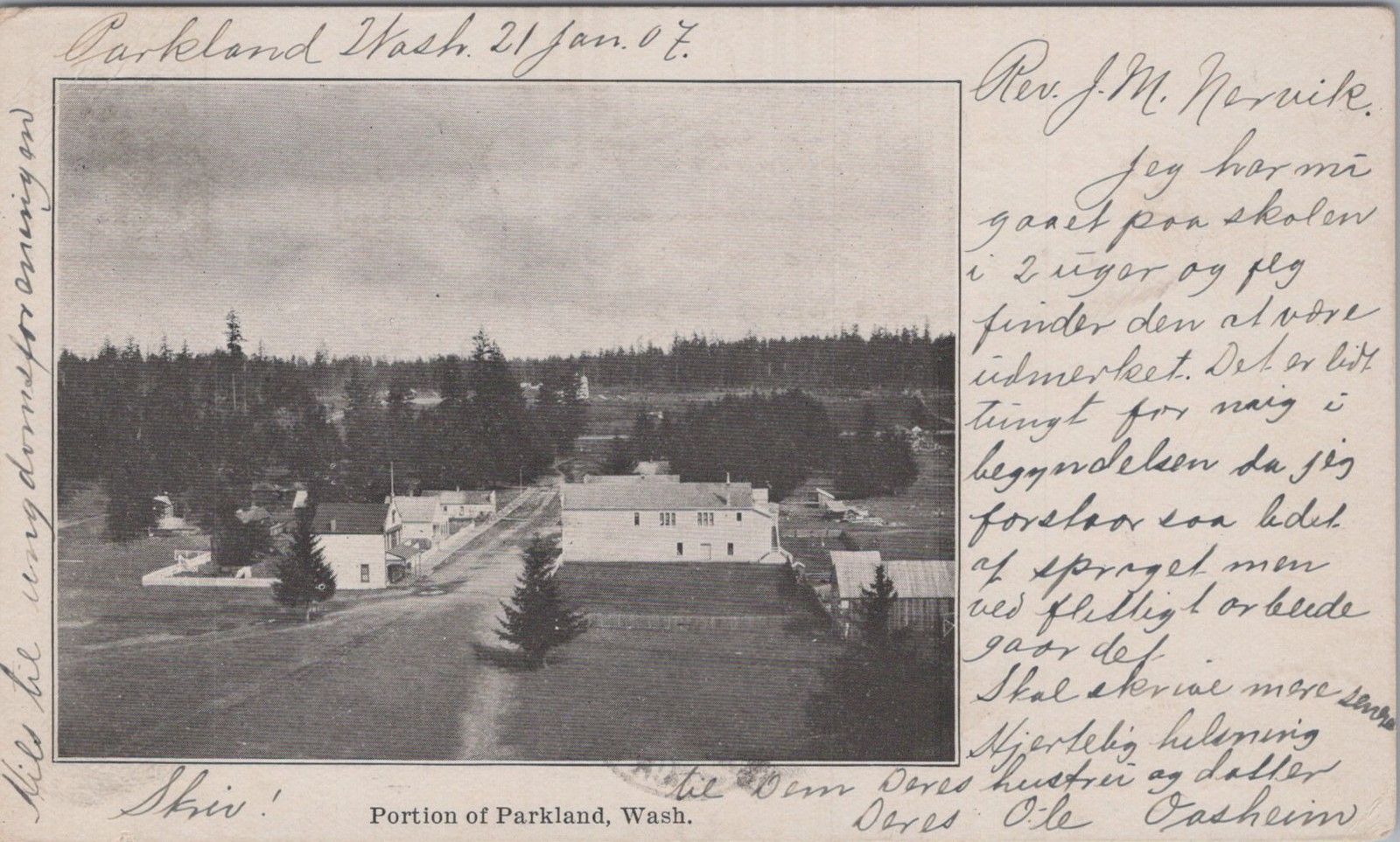 Portion Of Parkland WA 1900s Small Town Wooden Buildings Church Steeple Postcard