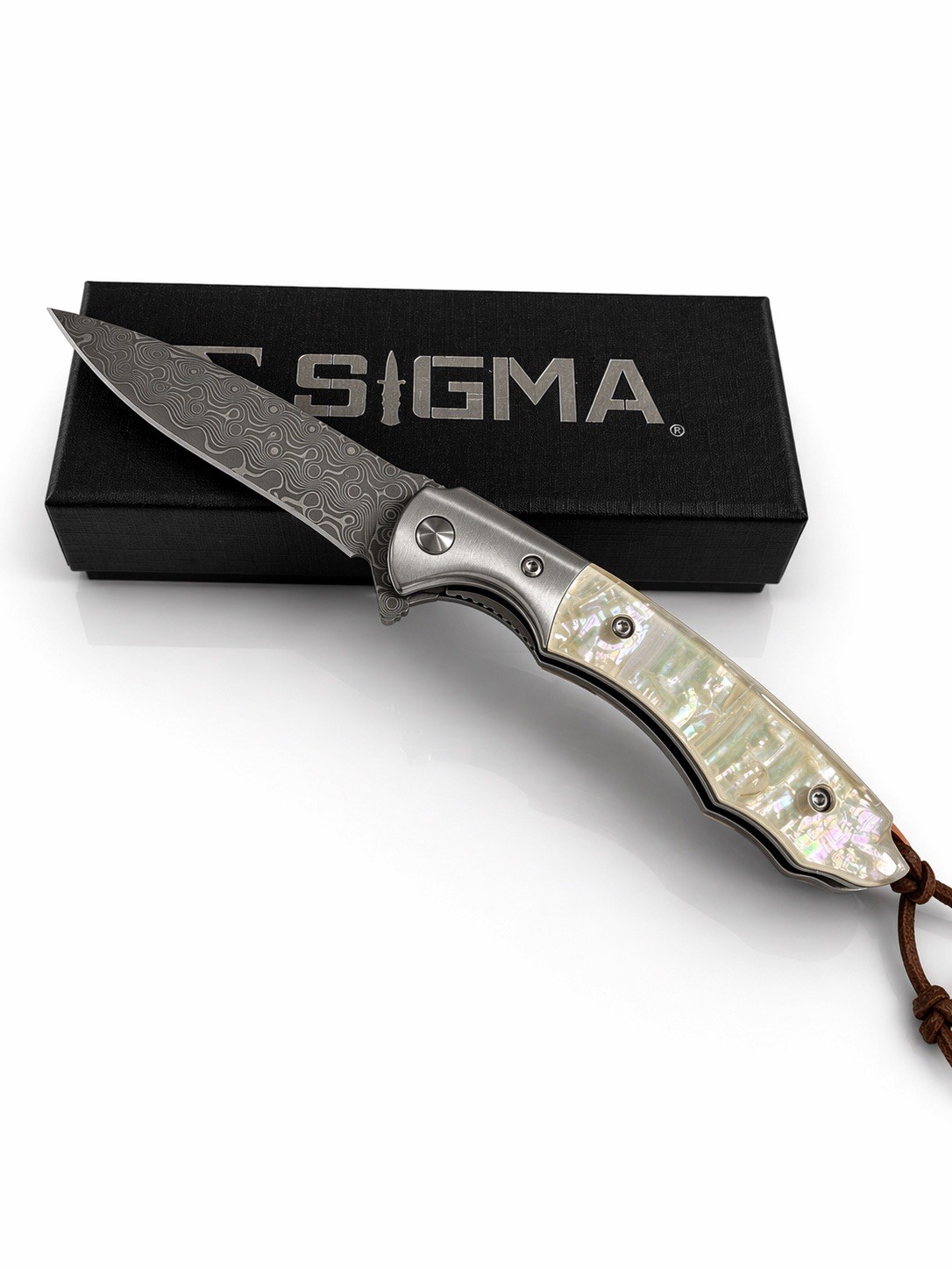 Sigma Pocketknife – 67 Layer Damascus  Blade, Mother of Pearl Handle.
