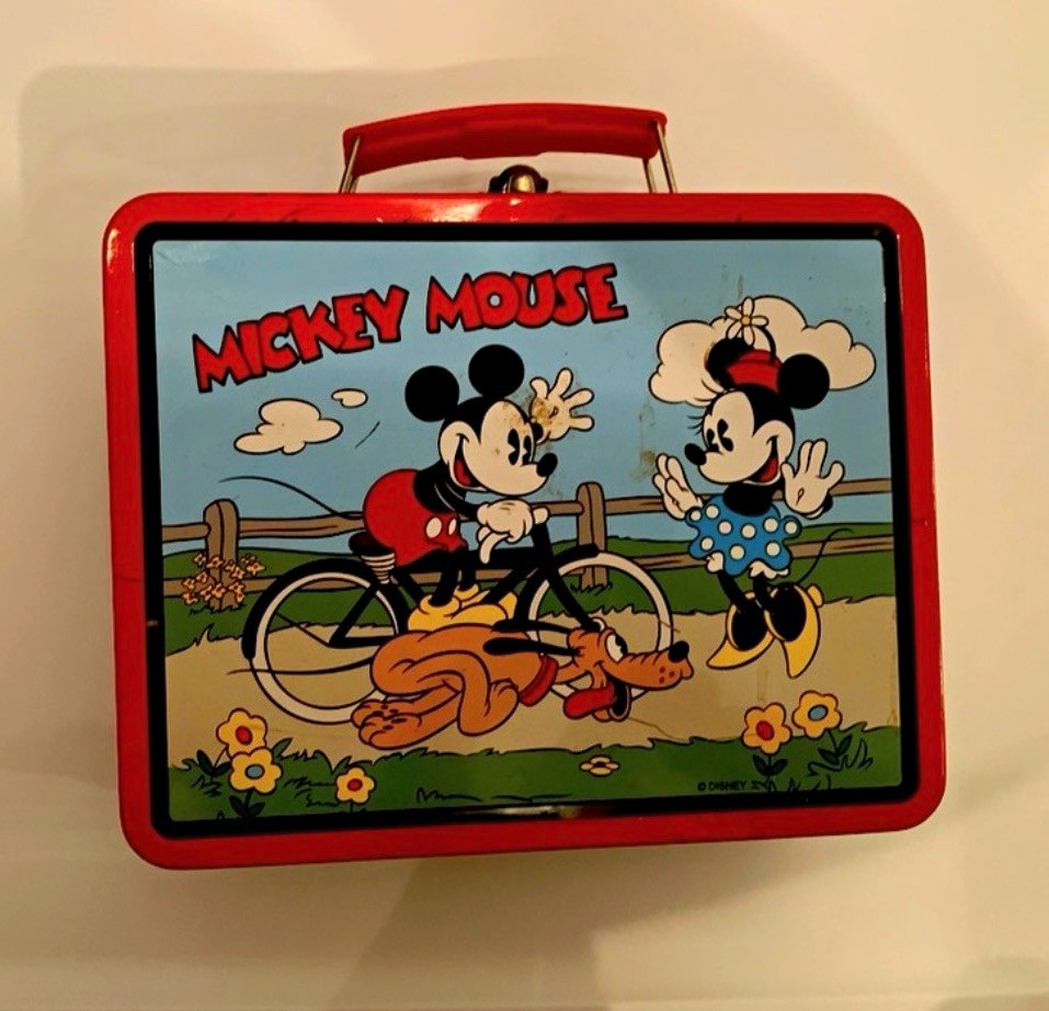 Vintage Disney Mickey & Minnie Mouse Metal Lunchbox A.S.C. Lancaster 7.75”X6”X3”
