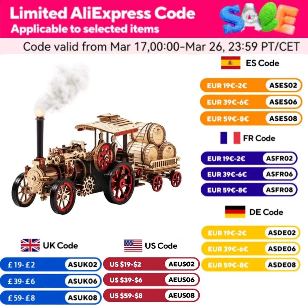 Robotime Rokr Car Model Building Kit 3D Wooden Puzzle Steam Kit 1:28 Mechanical