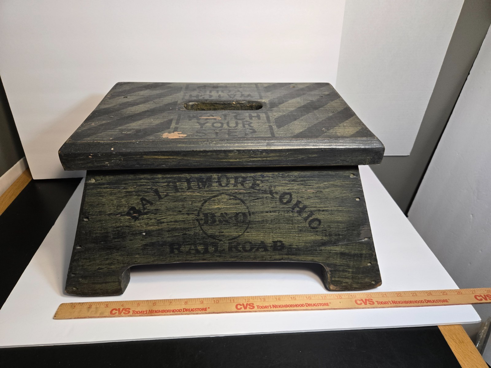 Vintage Baltimore & Ohio B & O Railroad Wood Step Stool