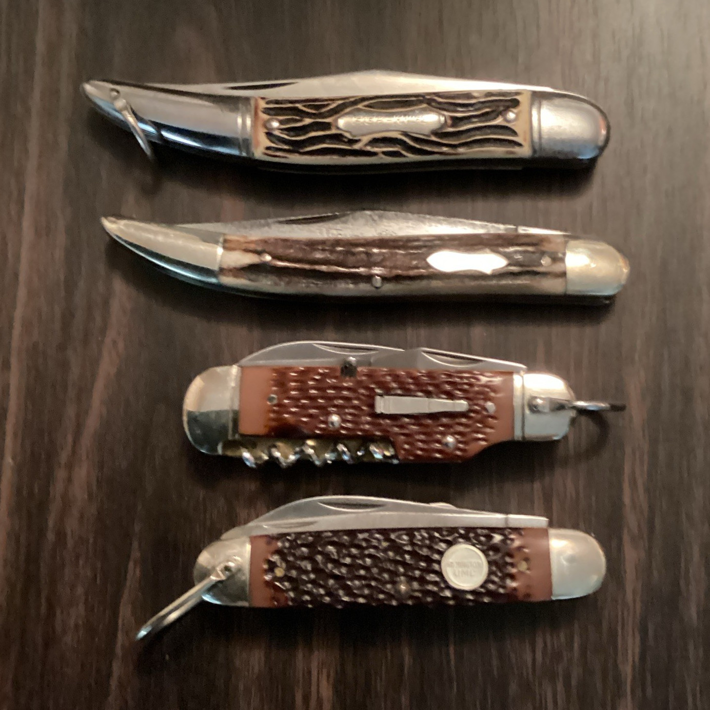 Remington 4-Pc Pocketknife Lot Manual Slipjoint SS Clip Point Bone Tools 1996 Remington 4-Pc Pocketknife Lot Manual Slipjoint SS Clip Point Bone Tools 1996