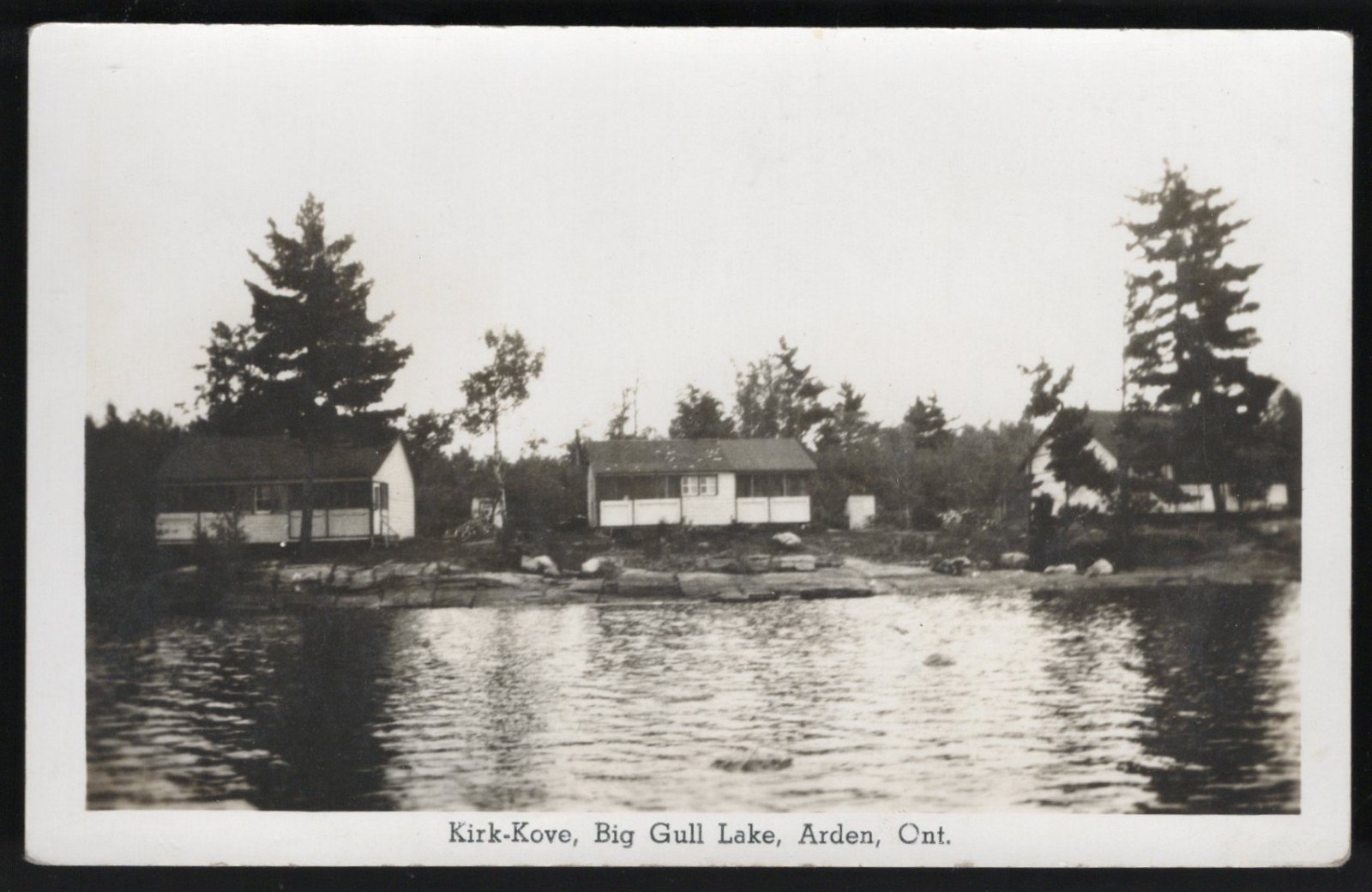 Canada ARDEN Ontario 1930s Big Gull Lake Kirk Kove. Real Photo Postcard