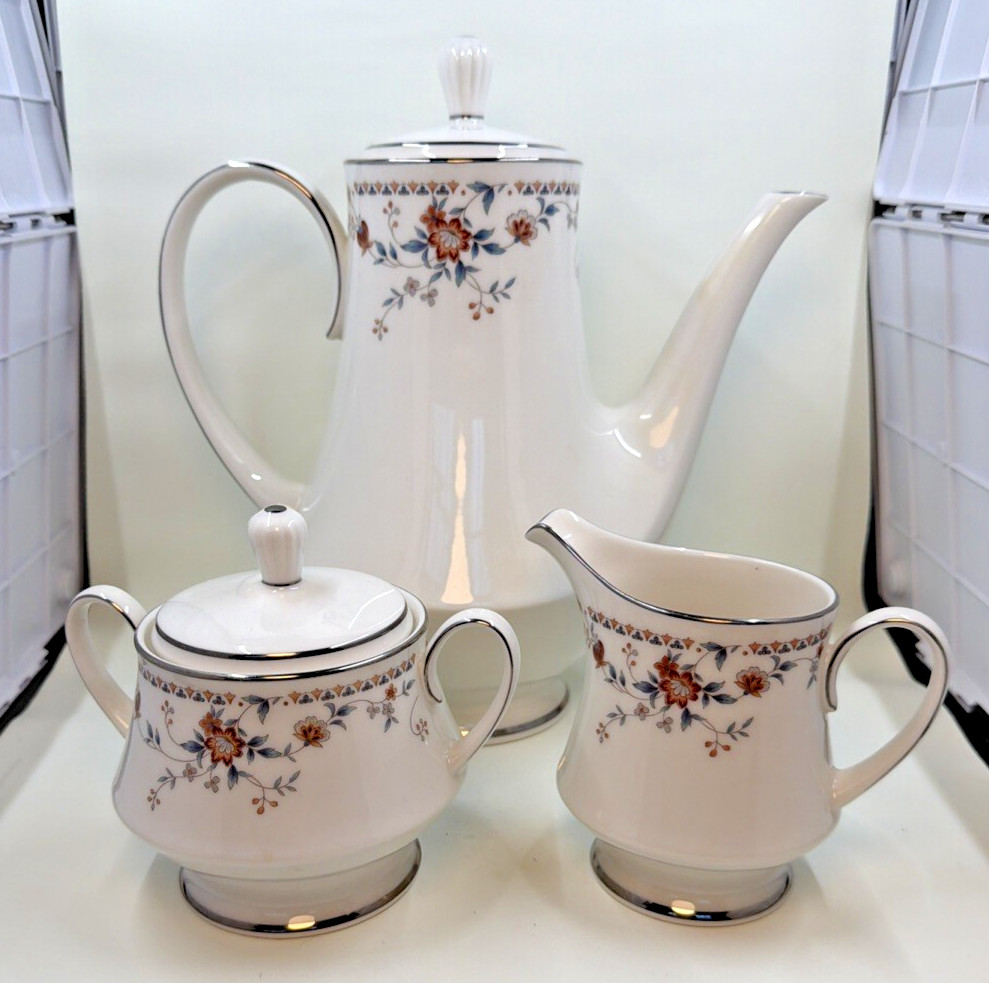 Pristine VINTAGE Noritake Adagio Coffee Pot & Creamer & Sugar Bowl w/lid EUC Pristine VINTAGE Noritake Adagio Coffee Pot & Creamer & Sugar Bowl w/lid EUC