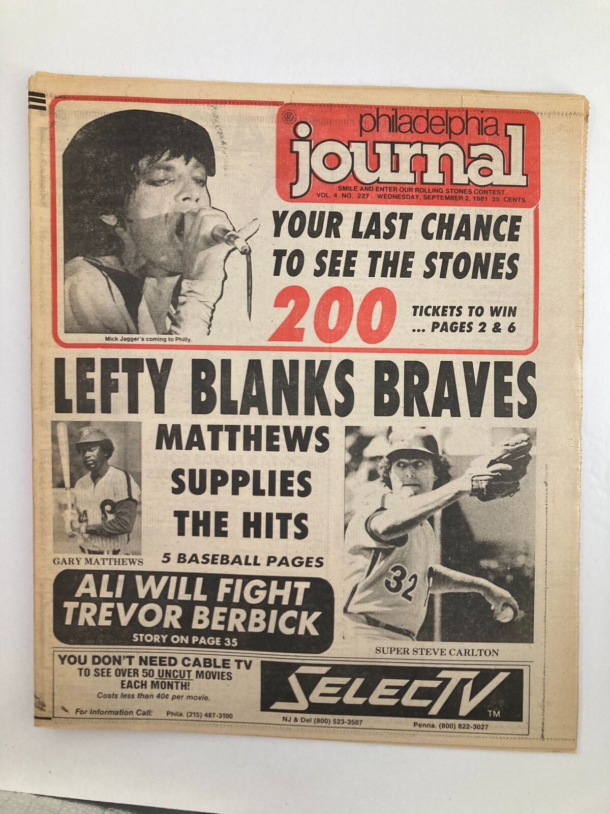 Philadelphia Journal Tabloid September 2 1981 MLB Gary Matthews & Steve Carlton