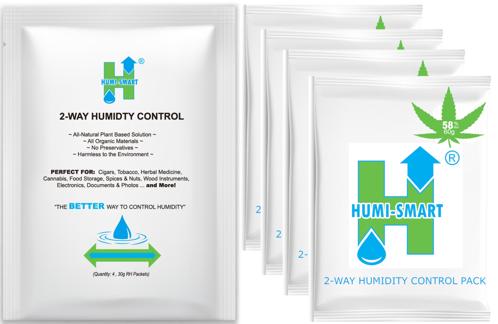 Humi-Smart 58% RH 2-Way Humidity Control Packet – 60 Gram 4 Pack Humi-Smart 58% RH 2-Way Humidity Control Packet – 60 Gram 4 Pack