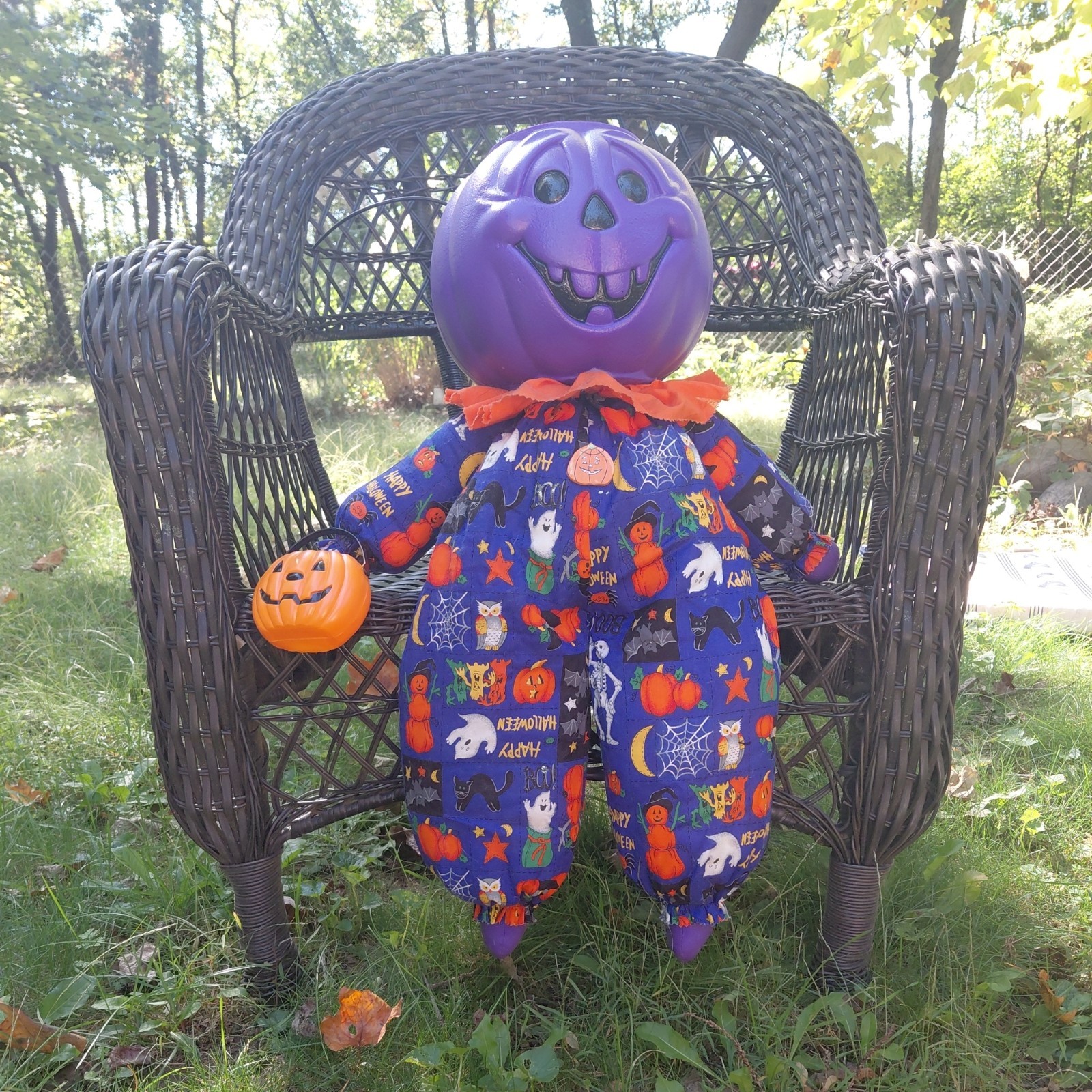 VTG Halloween - Jack O Lantern - Blow Mold Pail Handmade Creepy Porch Sitter 90s VTG Halloween - Jack O Lantern - Blow Mold Pail Handmade Creepy Porch Sitter 90s