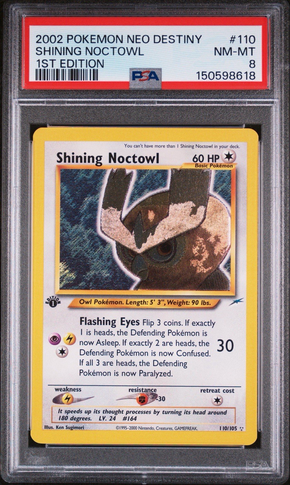 Shining Noctowl 1st Edition 2002 Neo Destiny PSA 8