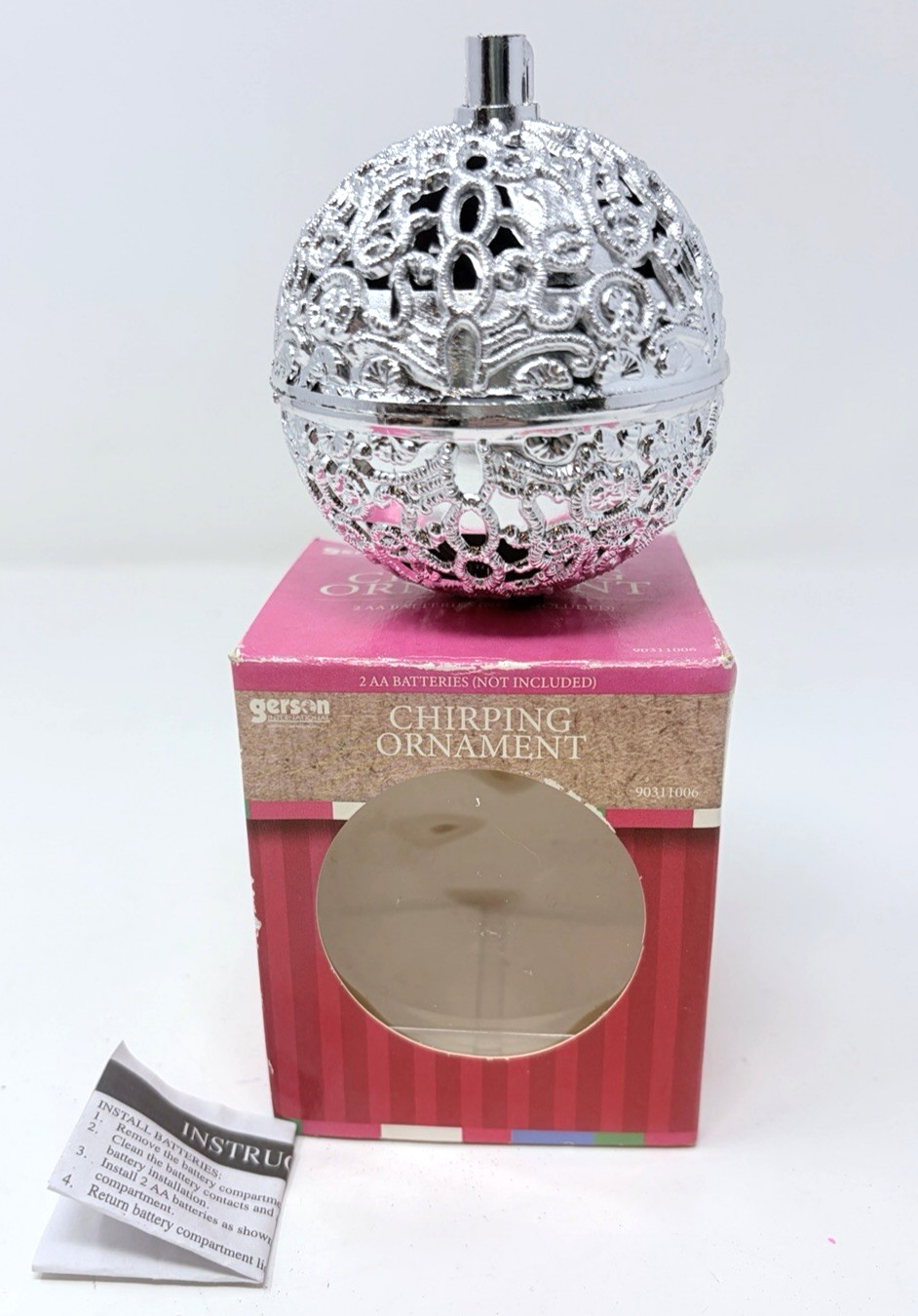 Vintage Gerson Chirping Christmas Ball Ornament Silver Vintage Gerson Chirping Christmas Ball Ornament Silver