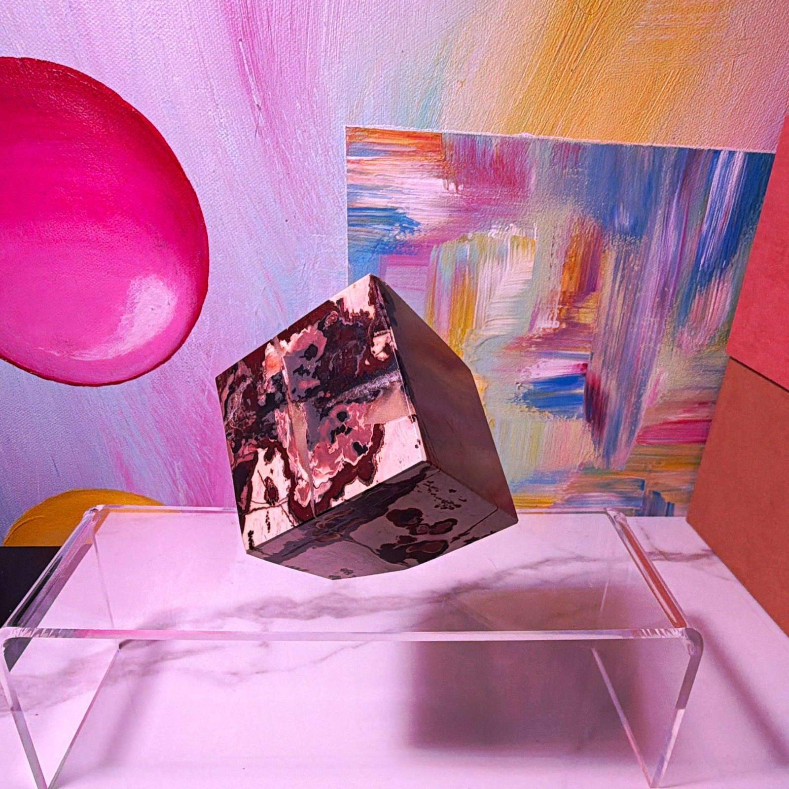 UV Reactive Fluorescent Mineral Polished Stone Cube Specimen, approx 3 in UV Reactive Fluorescent Mineral Polished Stone Cube Specimen, approx 3 in