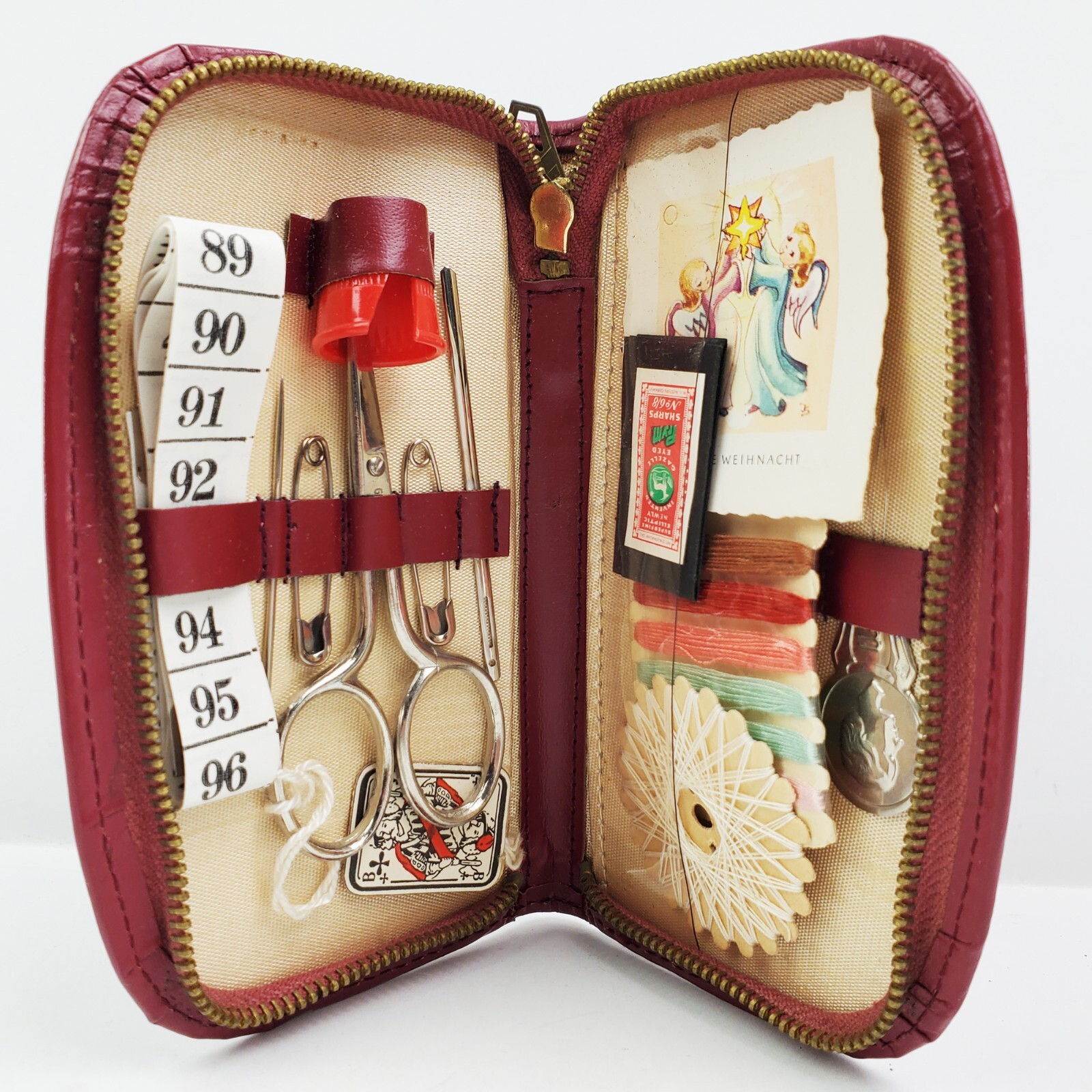 German Sewing Kit Vintage Kreuzbube Solingen w/ Thimble, Scissors, Etc. German Sewing Kit Vintage Kreuzbube Solingen w/ Thimble, Scissors, Etc.