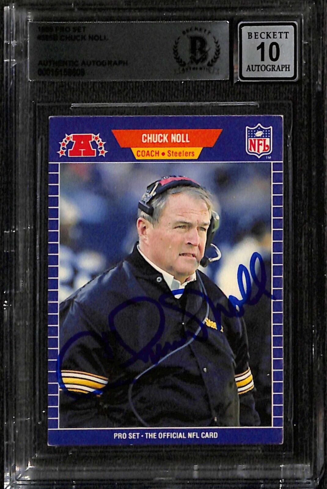 1989 Pro Set Chuck Noll #355 Signed Steelers HOF Autographed Card Beckett