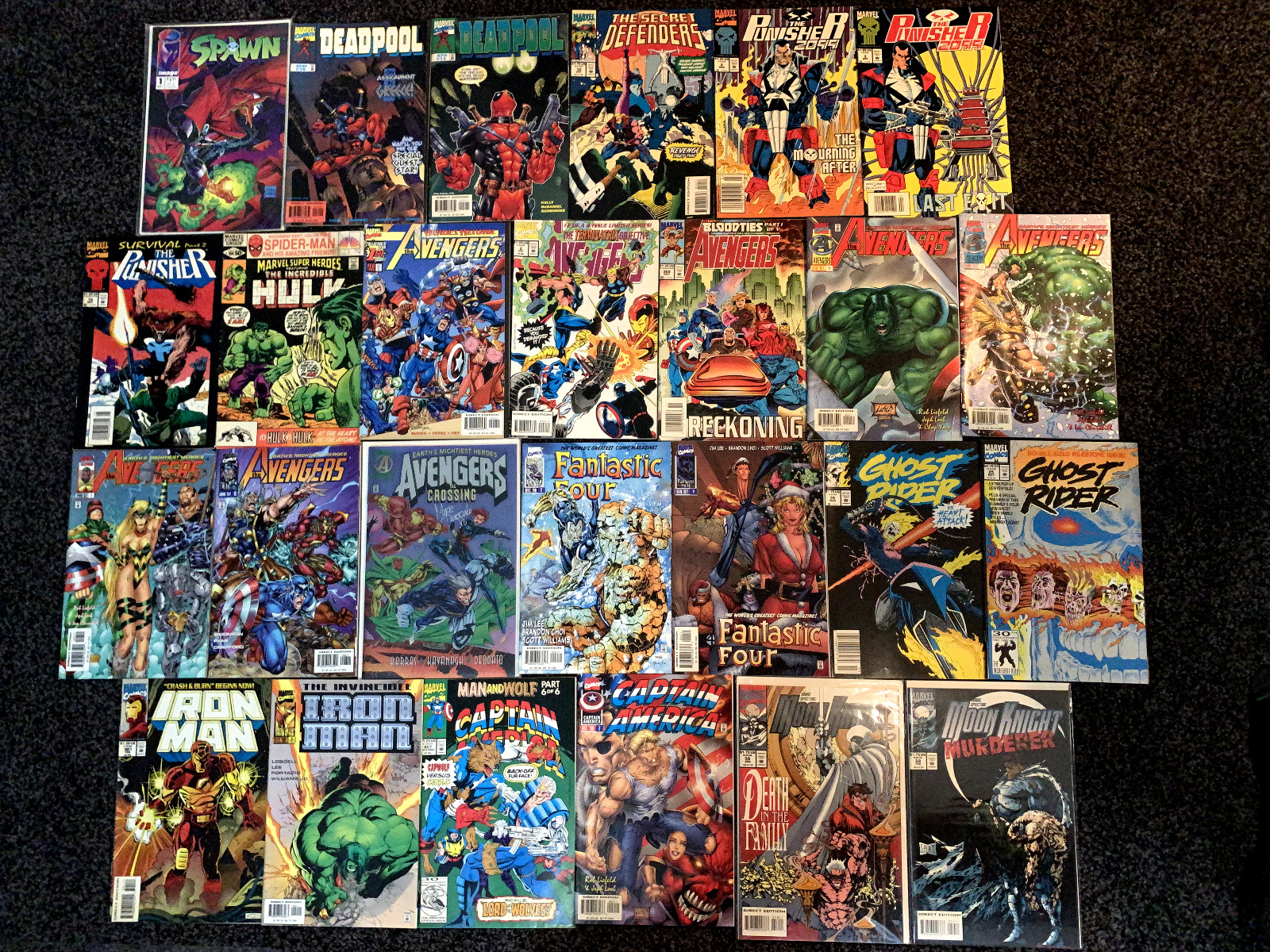 Vintage 1990s Marvel Comics lot of 26 - Moon Knight Avengers Iron Man + Spawn 1