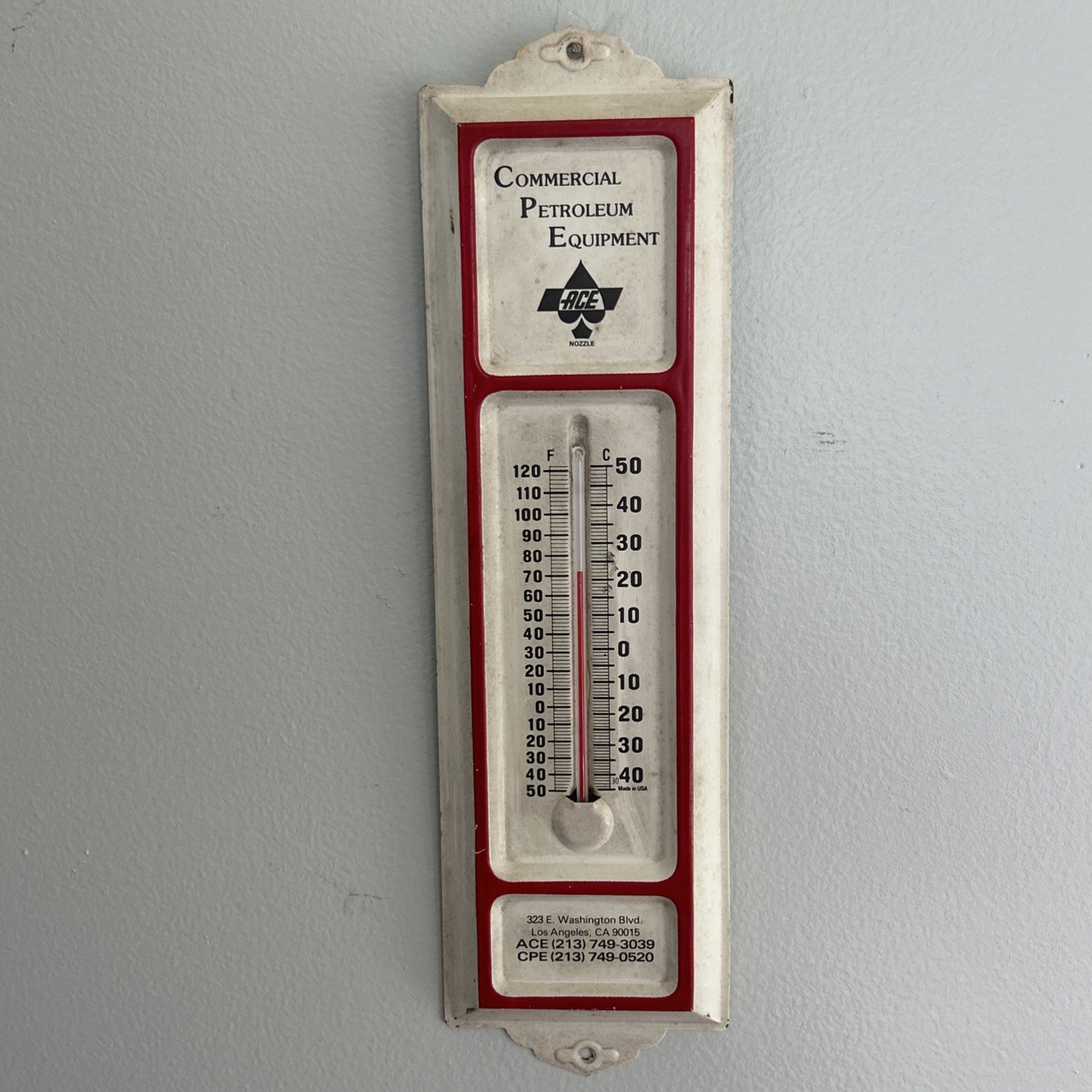 VTG Commercial Petroleum, Ace Nozzle 13” Metal Thermometer/Sign Los Angeles, CA VTG Commercial Petroleum, Ace Nozzle 13” Metal Thermometer/Sign Los Angeles, CA