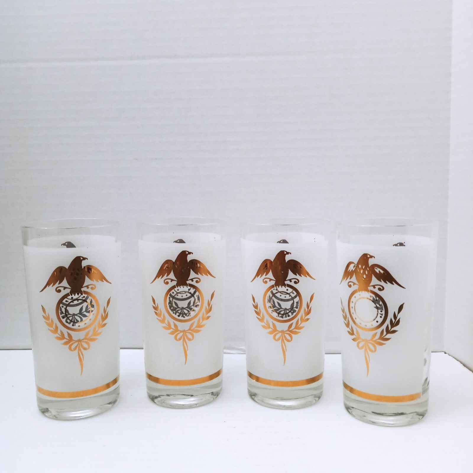 Vintage Libbey Federal Regency Gold Eagle Frosted Highball Glasses Set Of 4