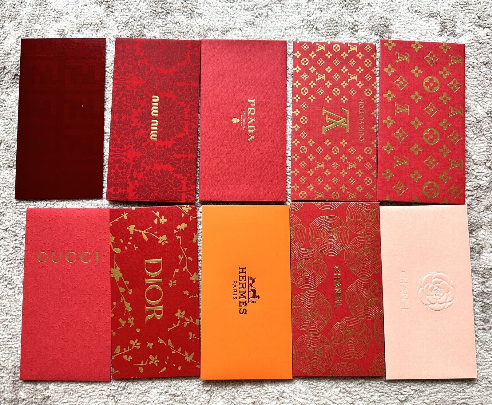 Chinese Lunar New Year Designer Red Envelopes (10) Hermes, Chanel, Dior, LV Etc