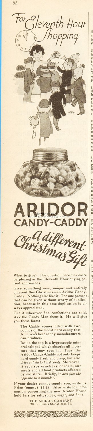 1923 Aridor Co Chicago Illinois Hard Candy Caddy Vintage 1920\'s Christmas Ad