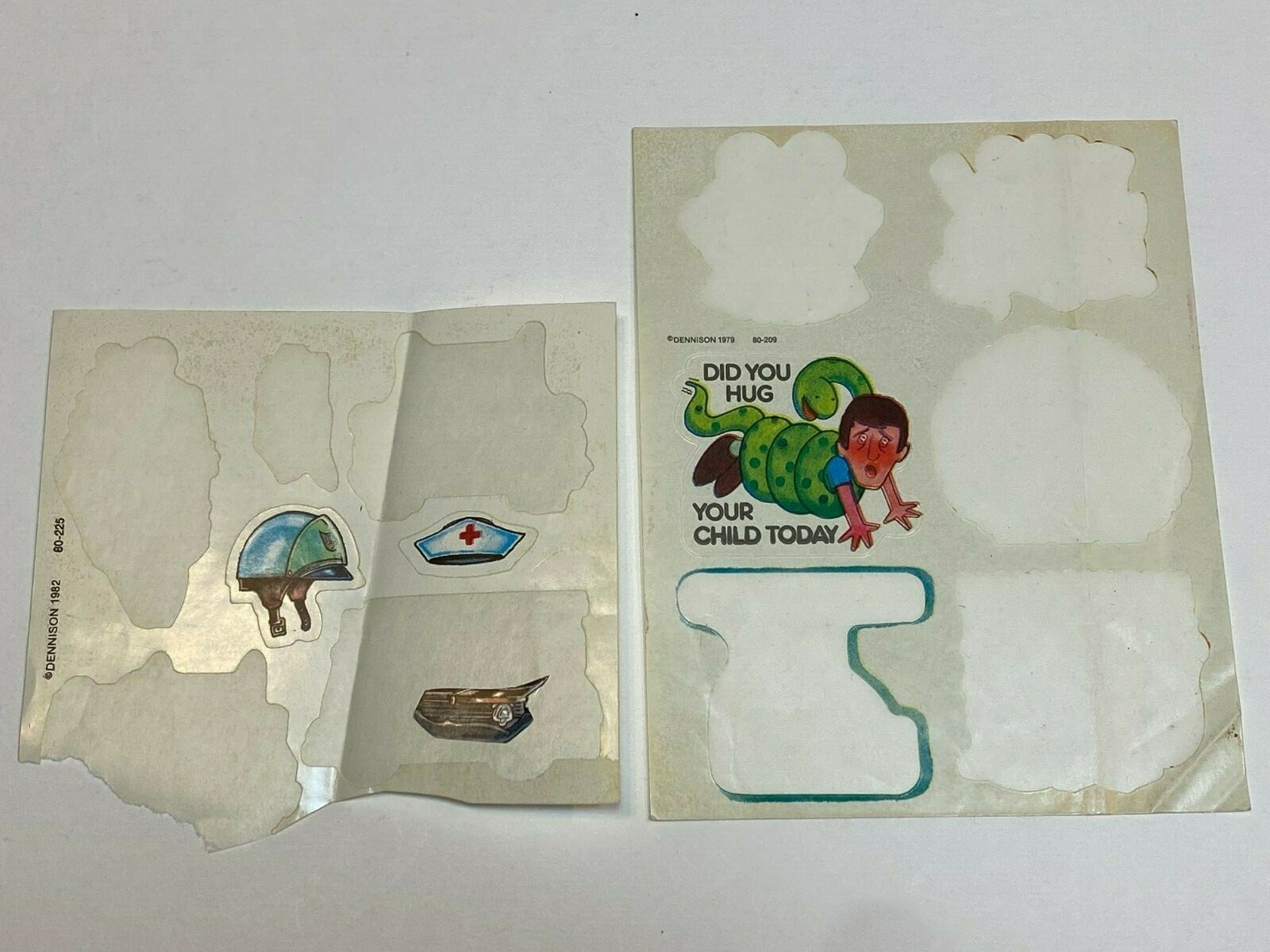 Dennison 1979 + 1982 Sticker Sheet Vintage Lot Hug Your Child Nurse Police Hats Dennison 1979 + 1982 Sticker Sheet Vintage Lot Hug Your Child Nurse Police Hats