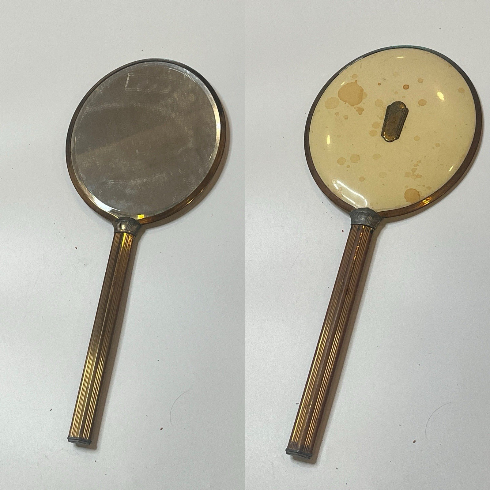 Vintage Gold Tone Handheld Vanity Mirror 12.5