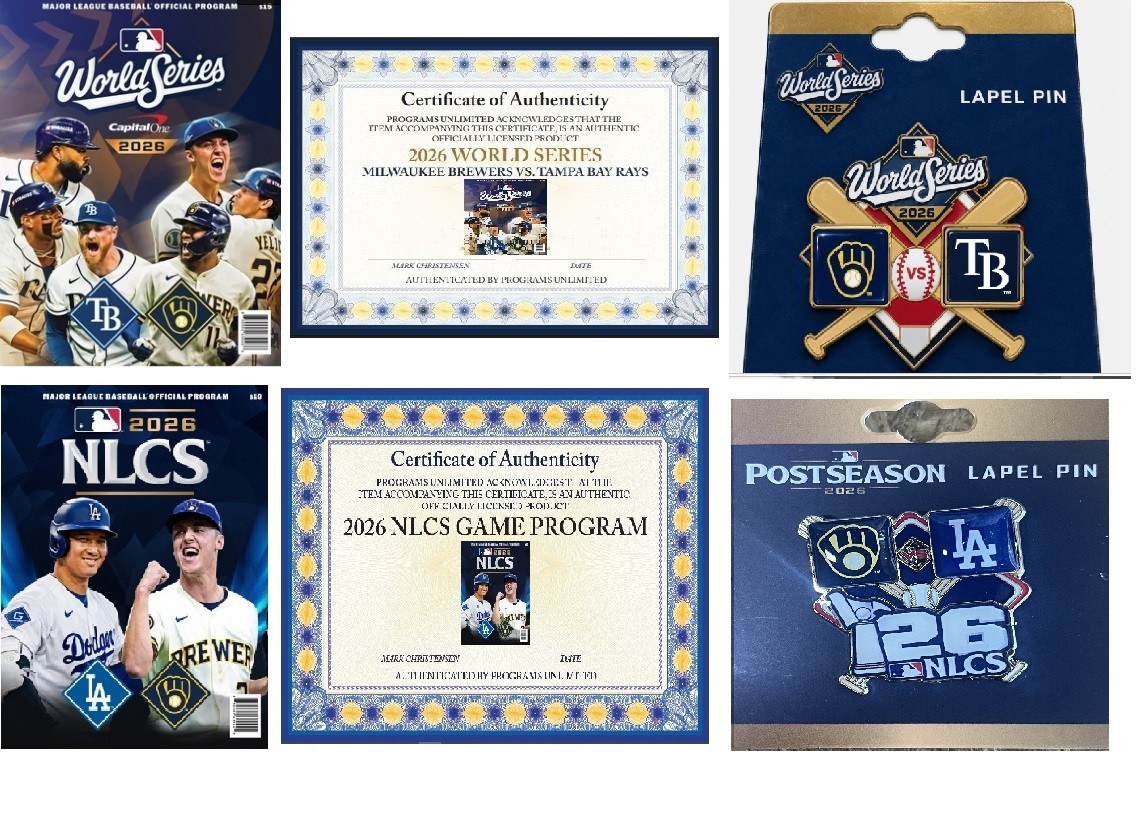 2026 WORLD SERIES & NLCS PROGRAM & PINS MILWAUKEE BREWERS SAVE 15.00 SHIPS NOW