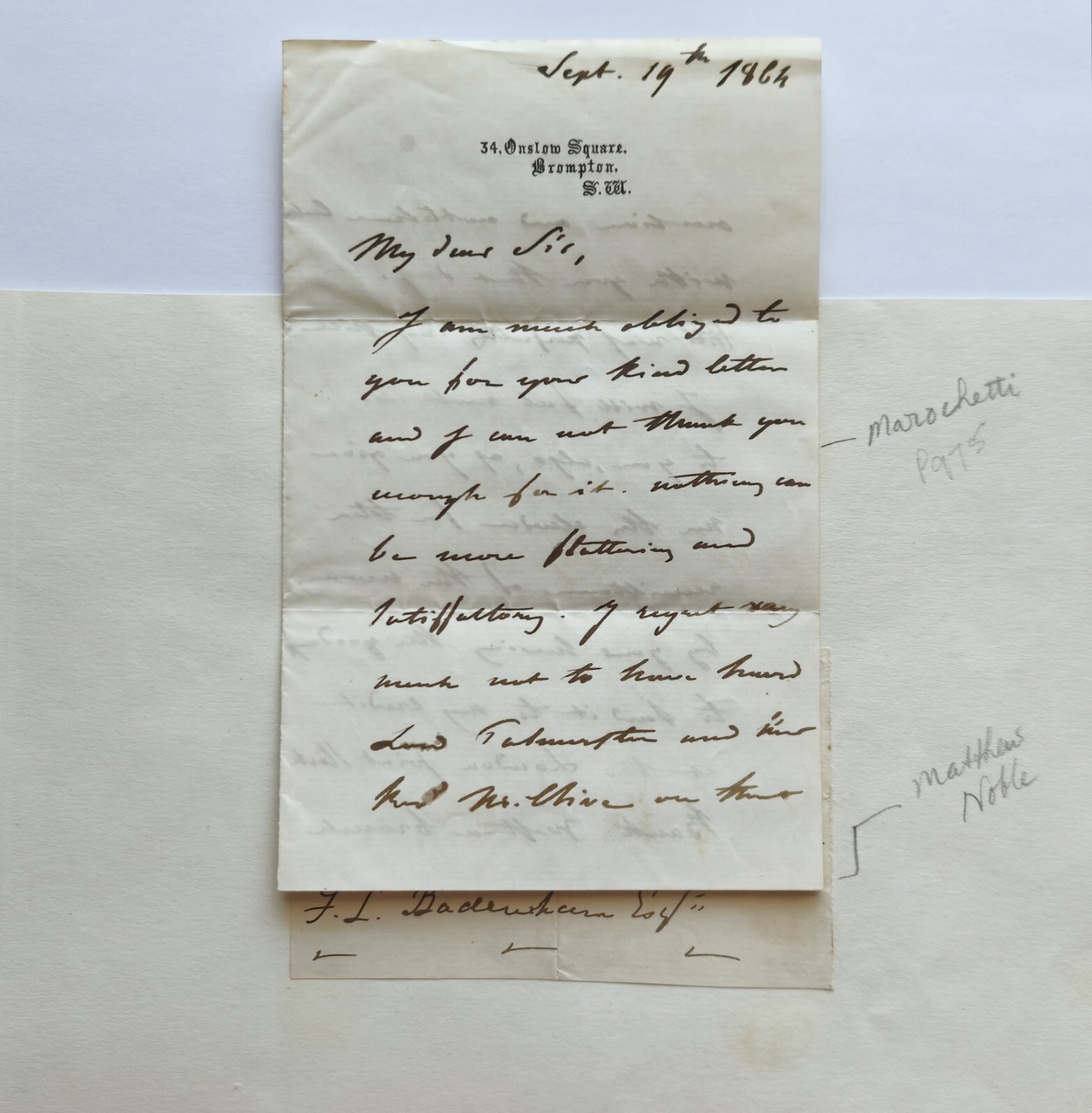 1800s Italian - French Sculptor Baron Carlo Marochetti Letter Matthew Noble Auto 1800s Italian - French Sculptor Baron Carlo Marochetti Letter Matthew Noble Auto