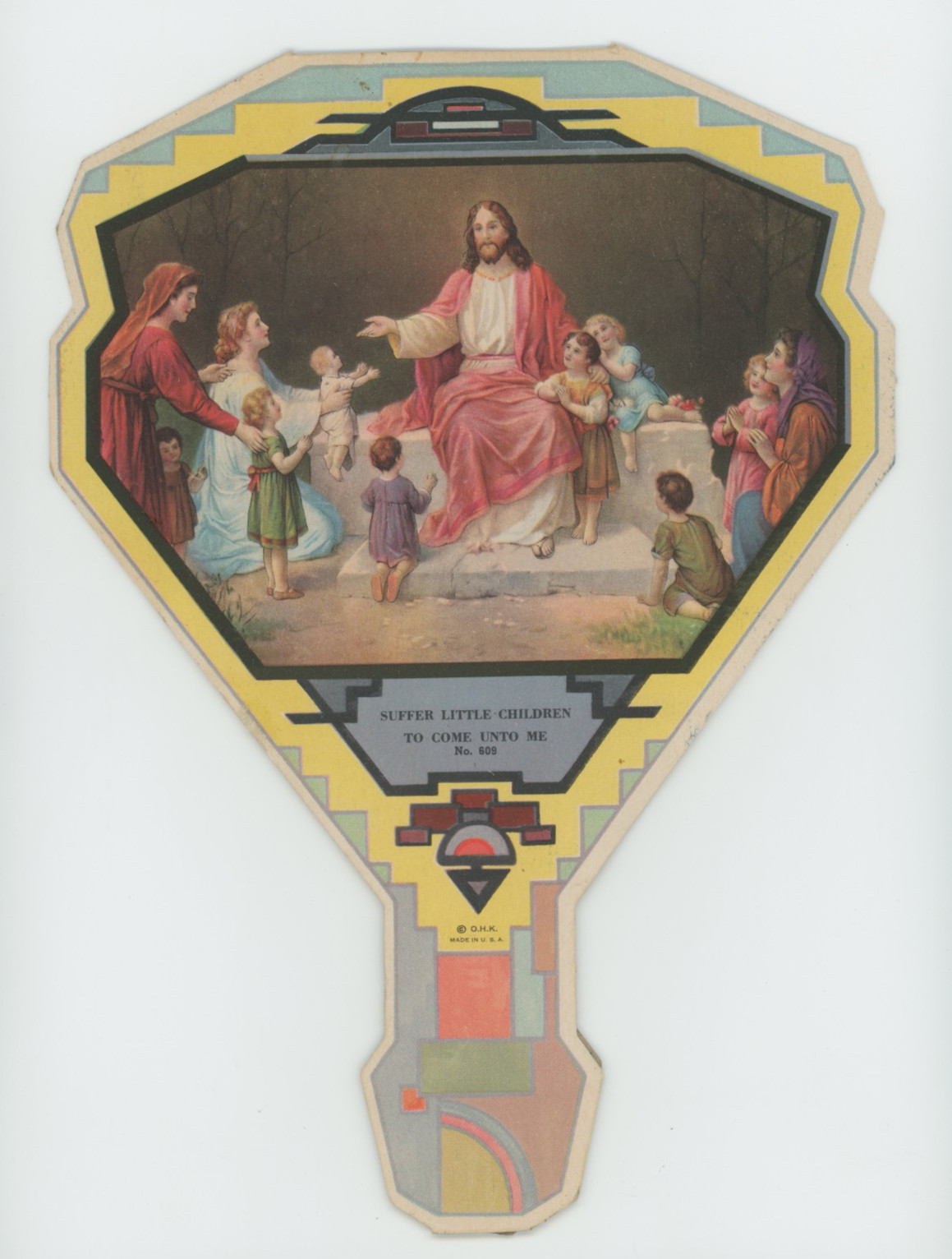 Antique 1930's Religious Cardboard Hand Fan Crawfordsville Indiana Biz Advert