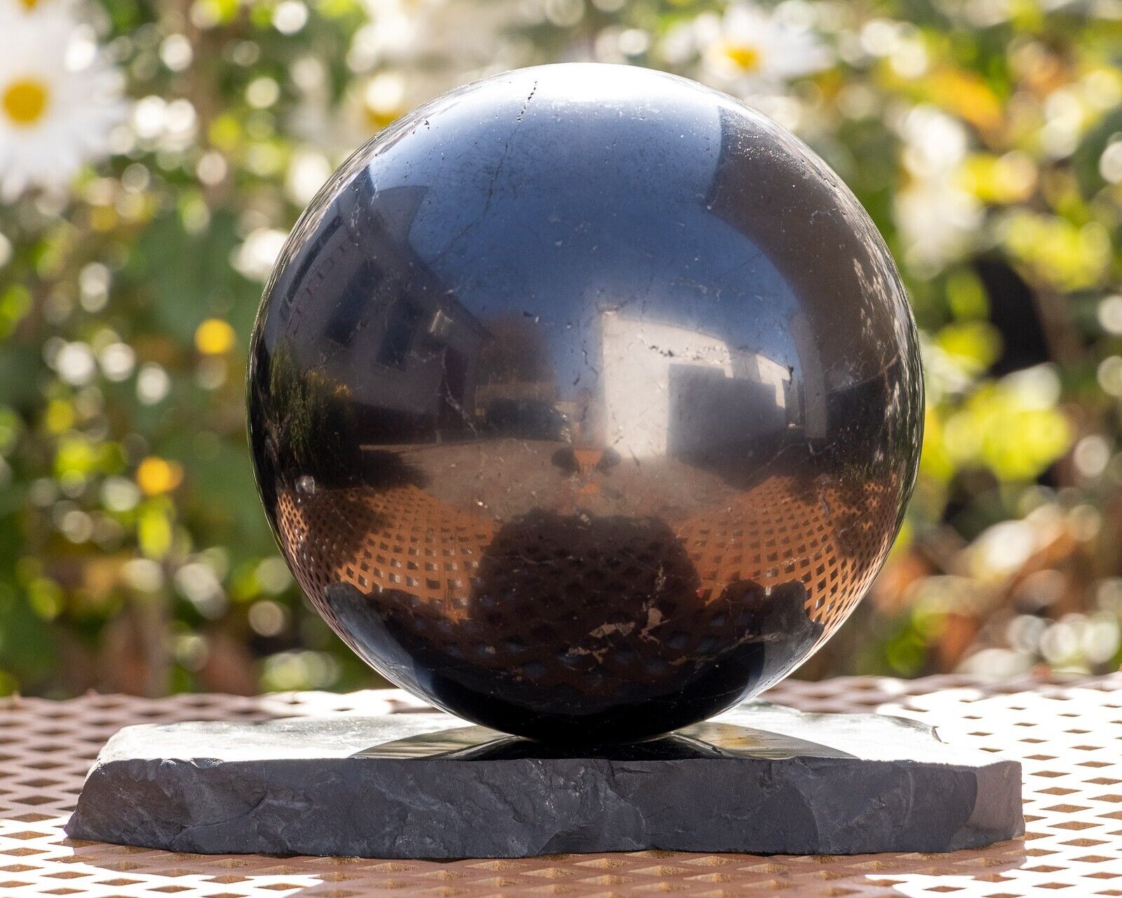 Huge Authentic Shungite polished sphere with stand ball 5.71 inch #8696T