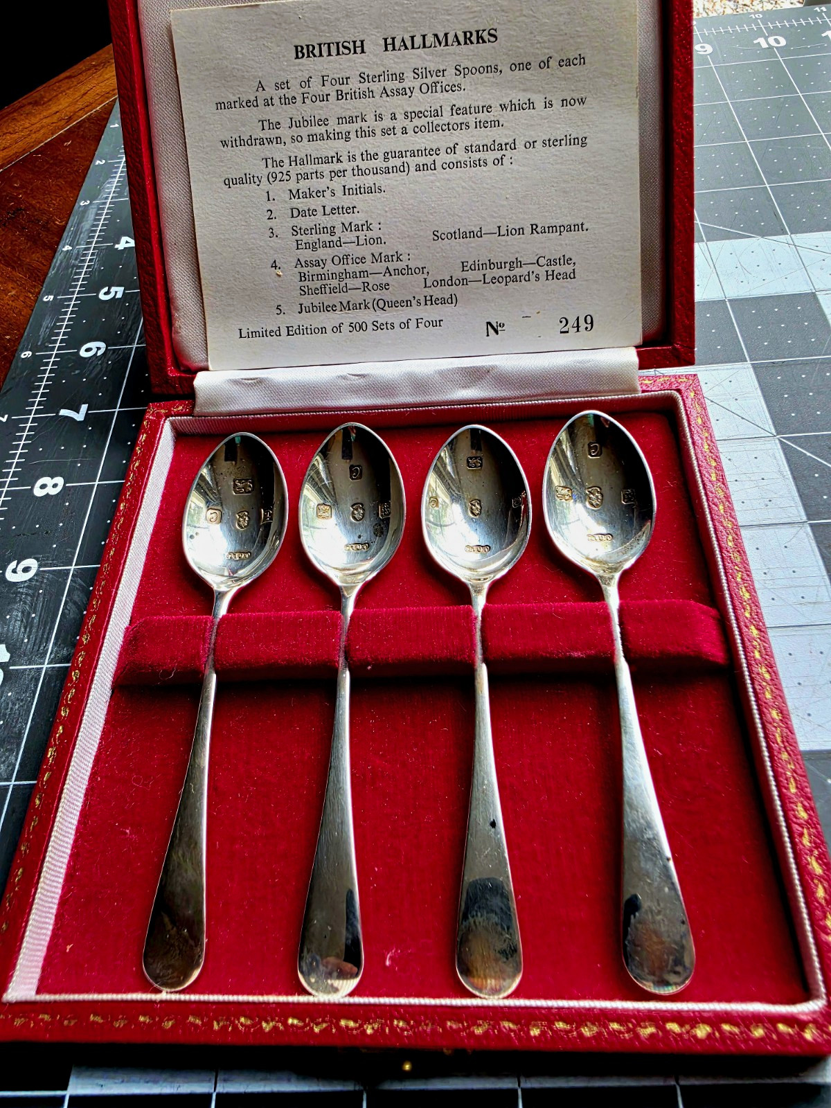 Limited Edition British Hallmarks STERLING Silver Spoon Set of 4 Boxed No. 249 Limited Edition British Hallmarks STERLING Silver Spoon Set of 4 Boxed No. 249