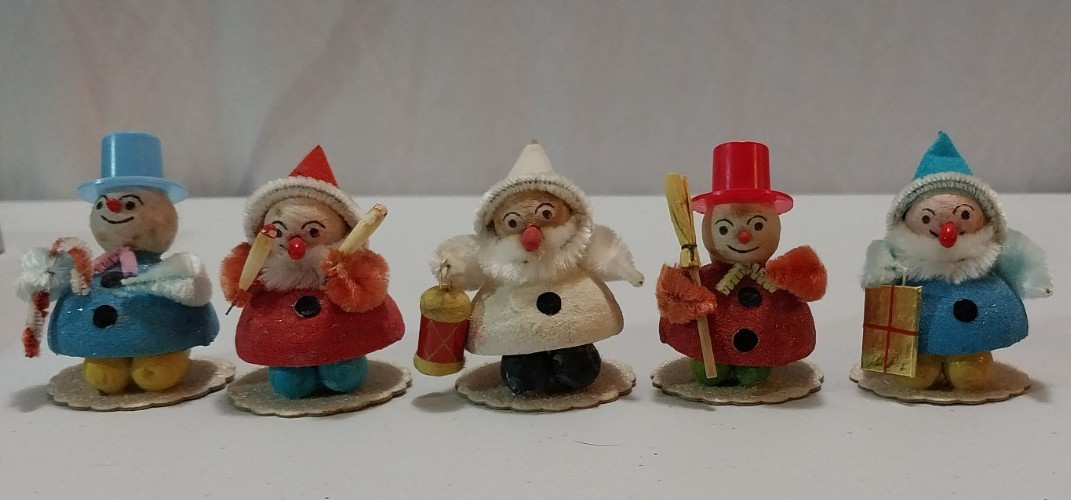 Vintage Mid Century Putz Elves Gnome Pixie Christmas Figures Lot of 5