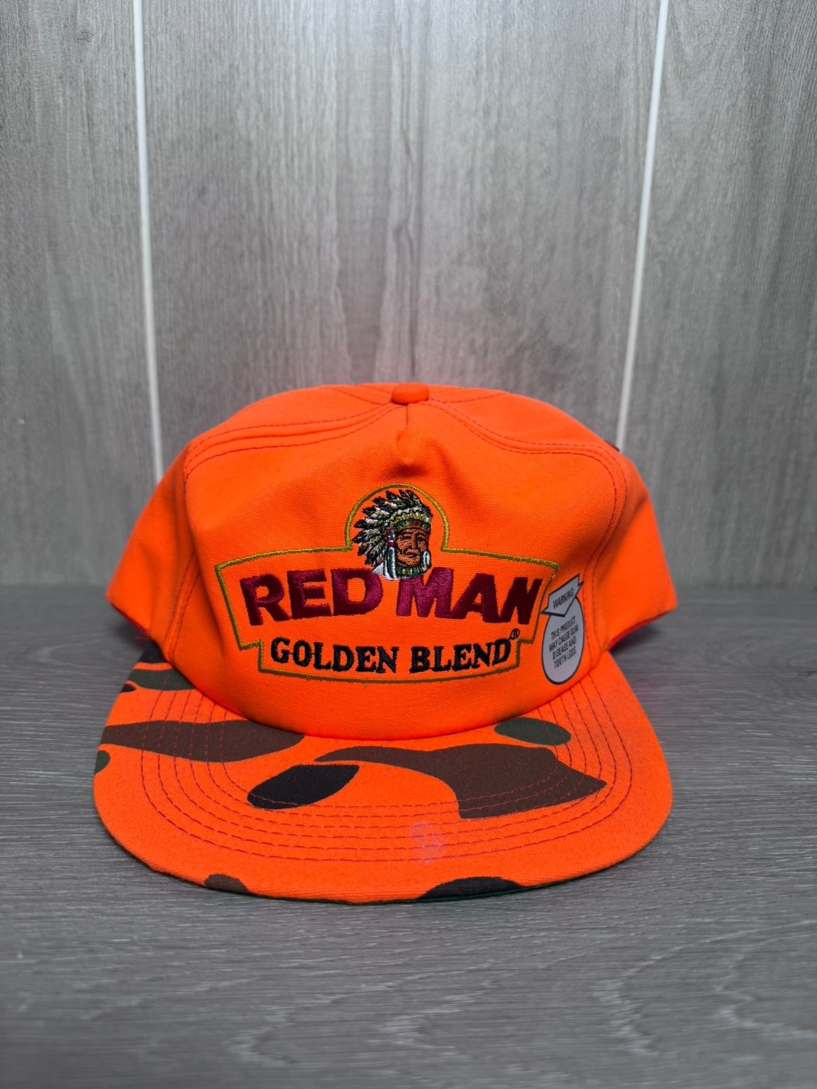 Vintage Red Man Golden Blend Tobacco Snapback Hat Cap Fluorescent Orange Camo Vintage Red Man Golden Blend Tobacco Snapback Hat Cap Fluorescent Orange Camo