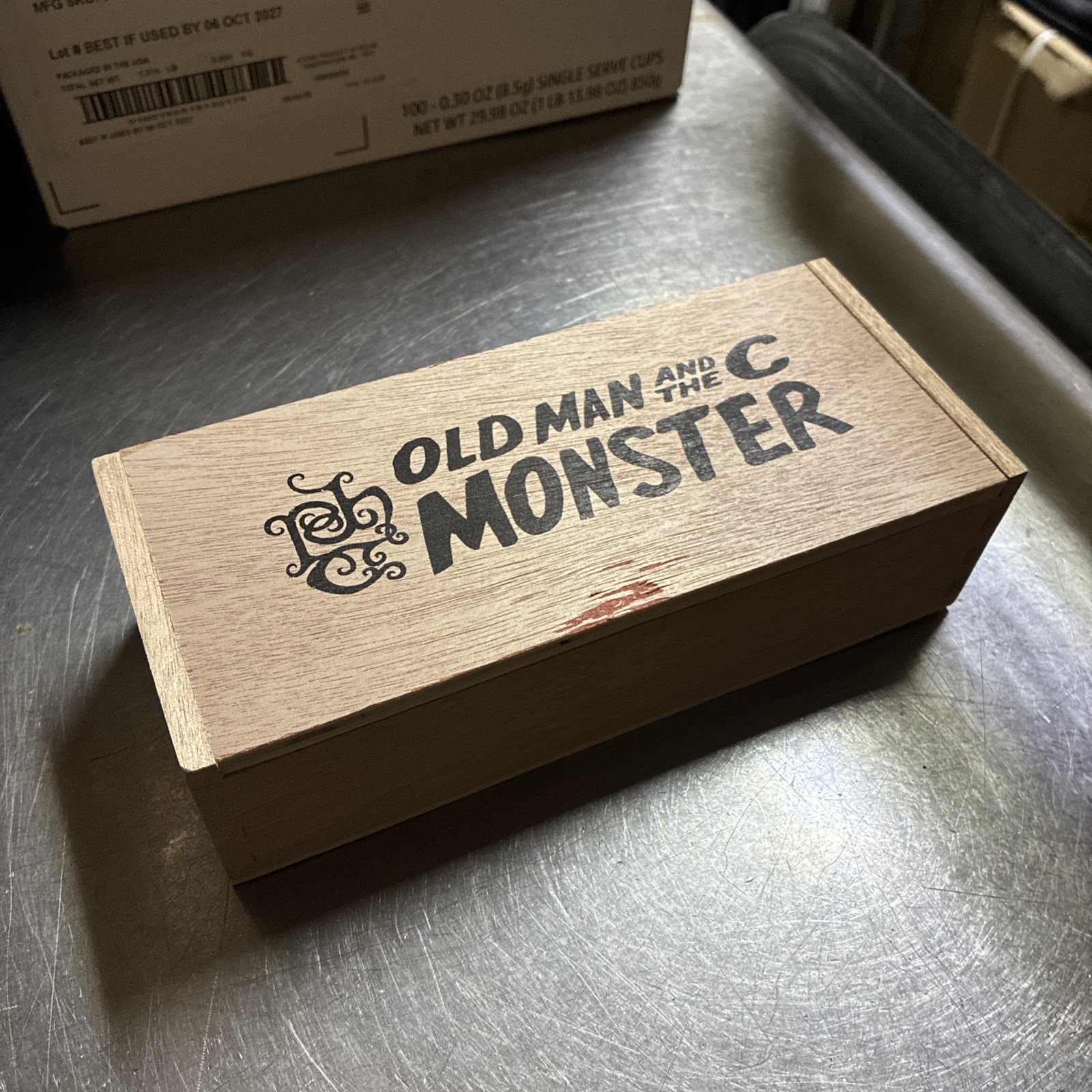 TATUAJE - OLD MAN AND THE C MONSTER - EMPTY WOODEN CIGAR BOX - 7.5”x3.25”x2” TATUAJE - OLD MAN AND THE C MONSTER - EMPTY WOODEN CIGAR BOX - 7.5”x3.25”x2”