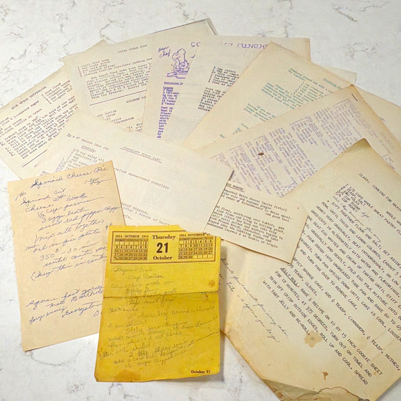 Vintage 1950s 1960s Recipe Ephemera Lot 1954 Calendar 1961 Cooking Class CT NJ