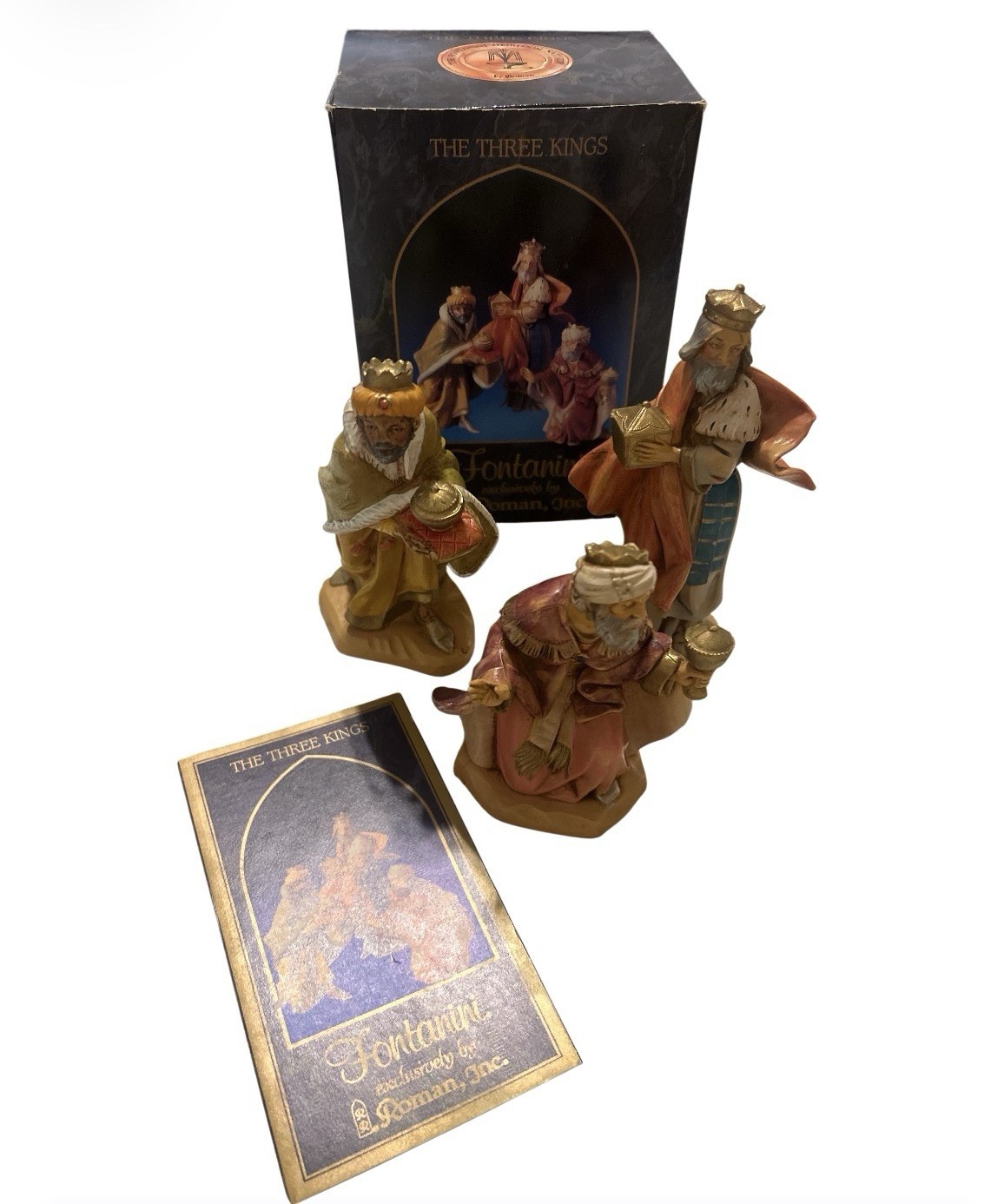 Fontanini 5” Three Kings Nativity Set 3 Figures w/ Box & Card 1993 Roman Fontanini 5” Three Kings Nativity Set 3 Figures w/ Box & Card 1993 Roman
