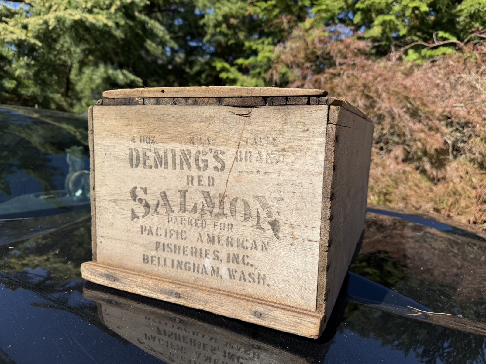 Antique Wooden Crate Demings Red Salmon Bellingham Washington Box Vintage Antique Wooden Crate Demings Red Salmon Bellingham Washington Box Vintage